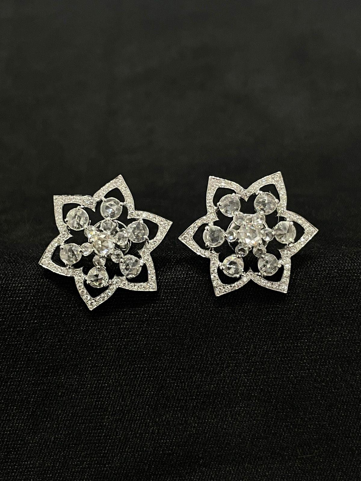 Women's PANIM 18k White Gold Diamond  Rosecut Star Stud Earrings  For Sale