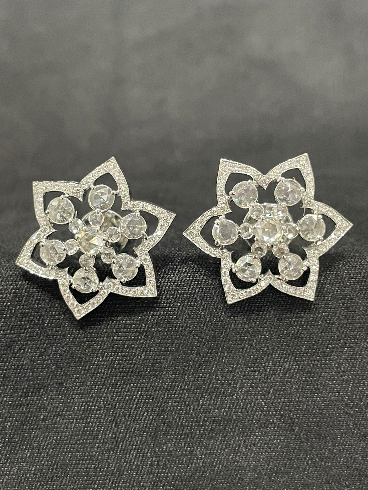 PANIM 18k White Gold Diamond  Rosecut Star Stud Earrings  For Sale 2