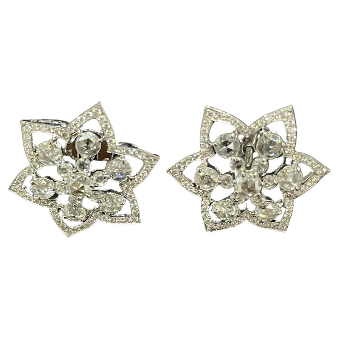 PANIM 18k White Gold Diamond  Rosecut Star Stud Earrings  For Sale
