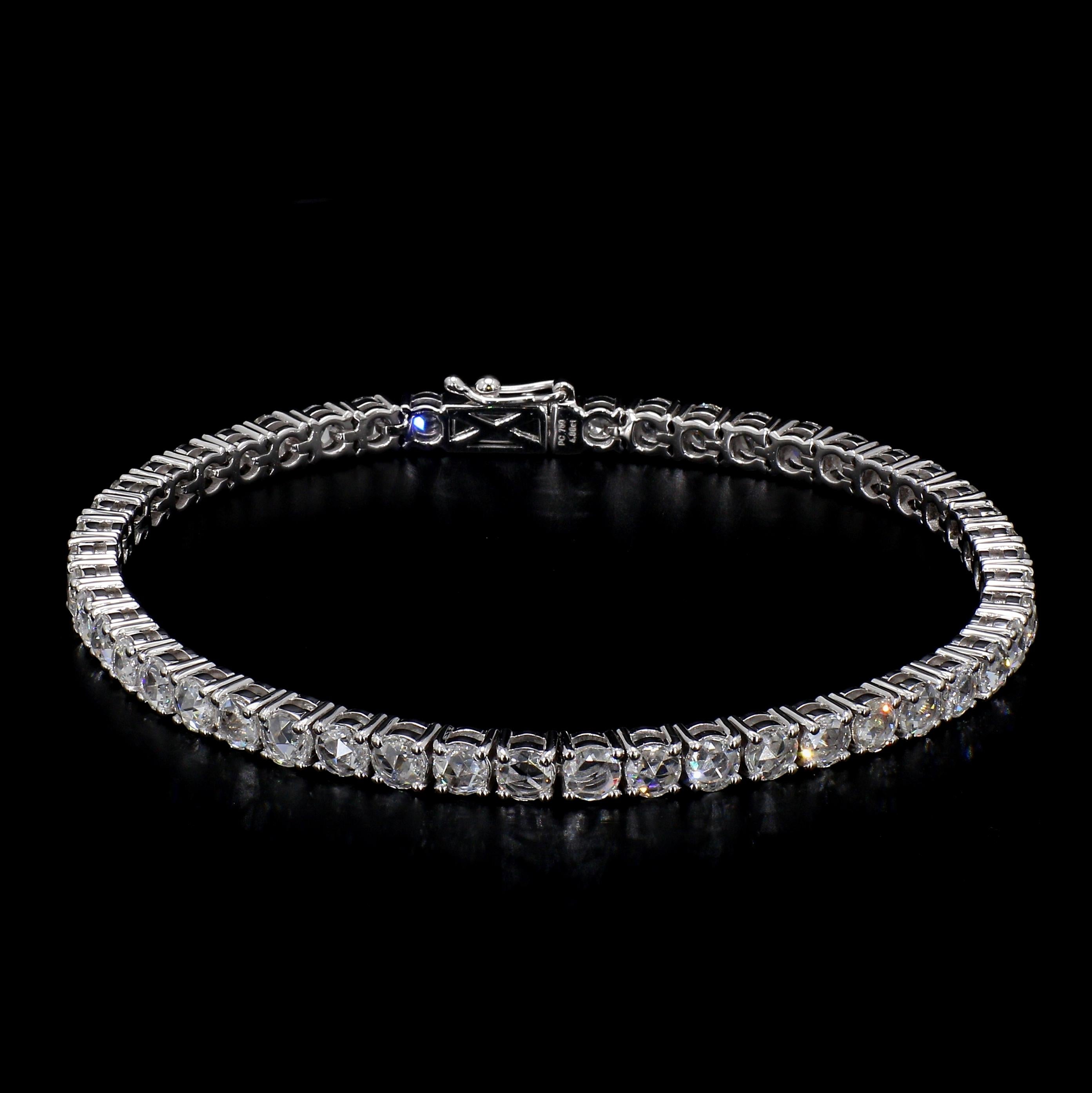 PANIM 18K White Gold Diamond Rosecut Tennis Bracelet

A classic diamond tennis bracelet that is perfect for any occasion ,A staple in your jewelry collection. Handmade in India in the finest 18k white gold, this piece is made up of 47 natural,