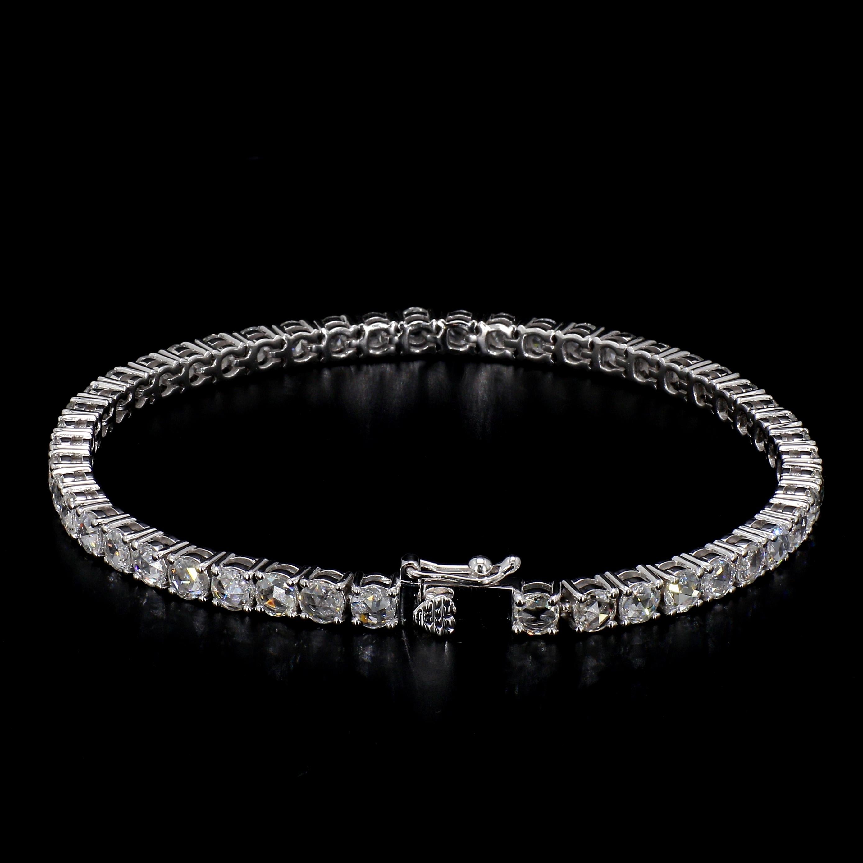 Modern PANIM 18K White Gold Diamond Rosecut Tennis Bracelet For Sale