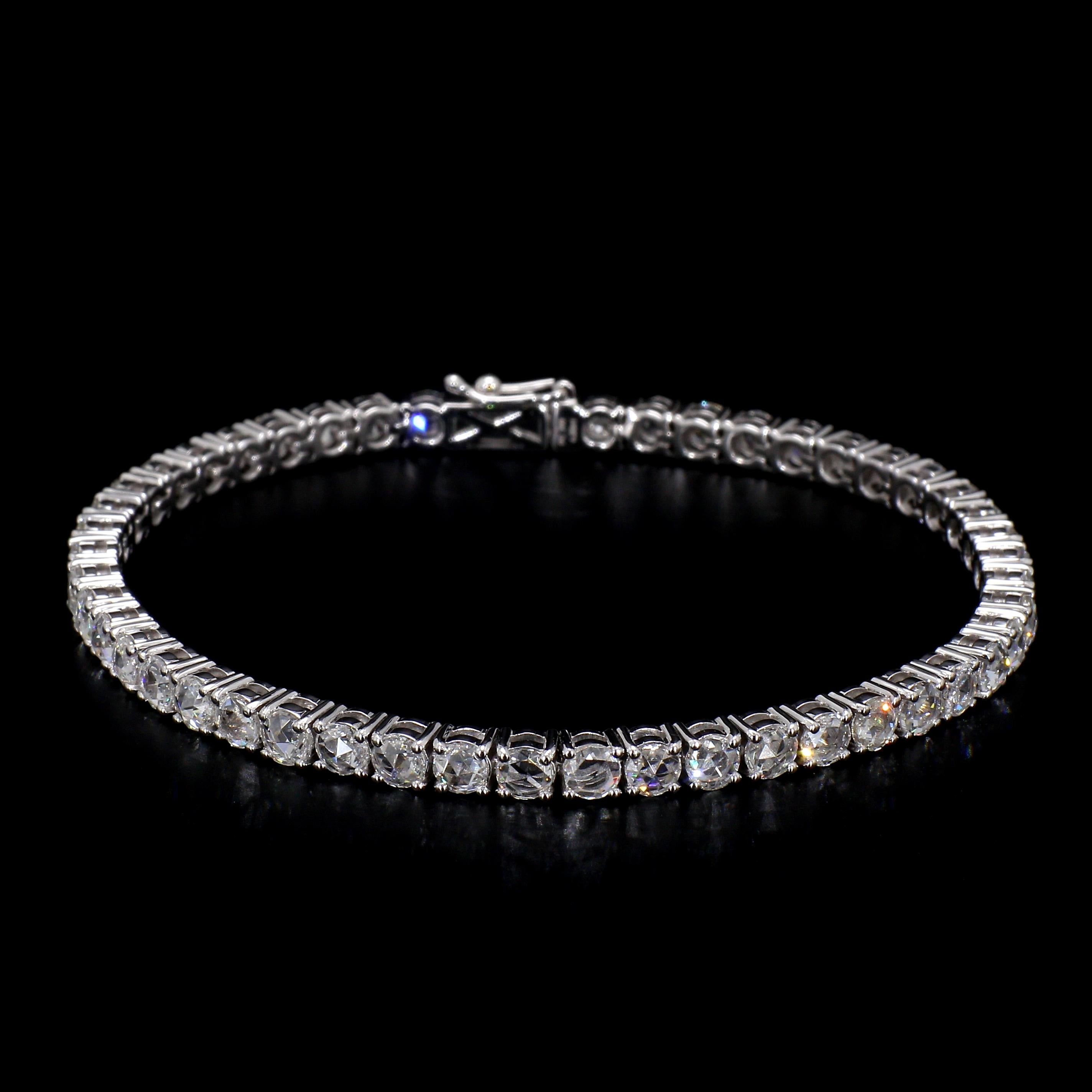 Women's PANIM 18K White Gold Diamond Rosecut Tennis Bracelet For Sale
