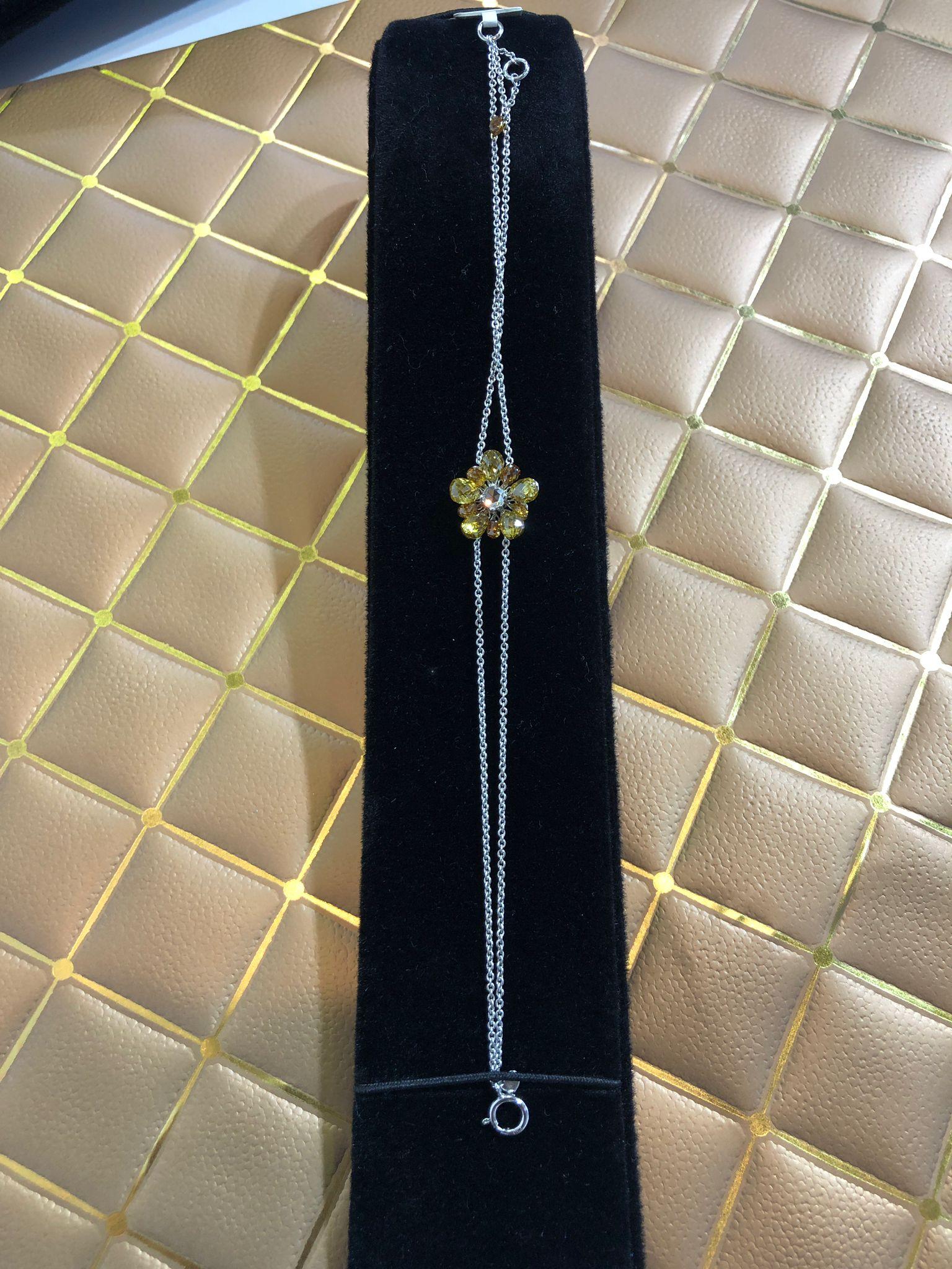 Modern PANIM 18k White Gold Fancy Color Diamond Briolette Floral Bracelet For Sale