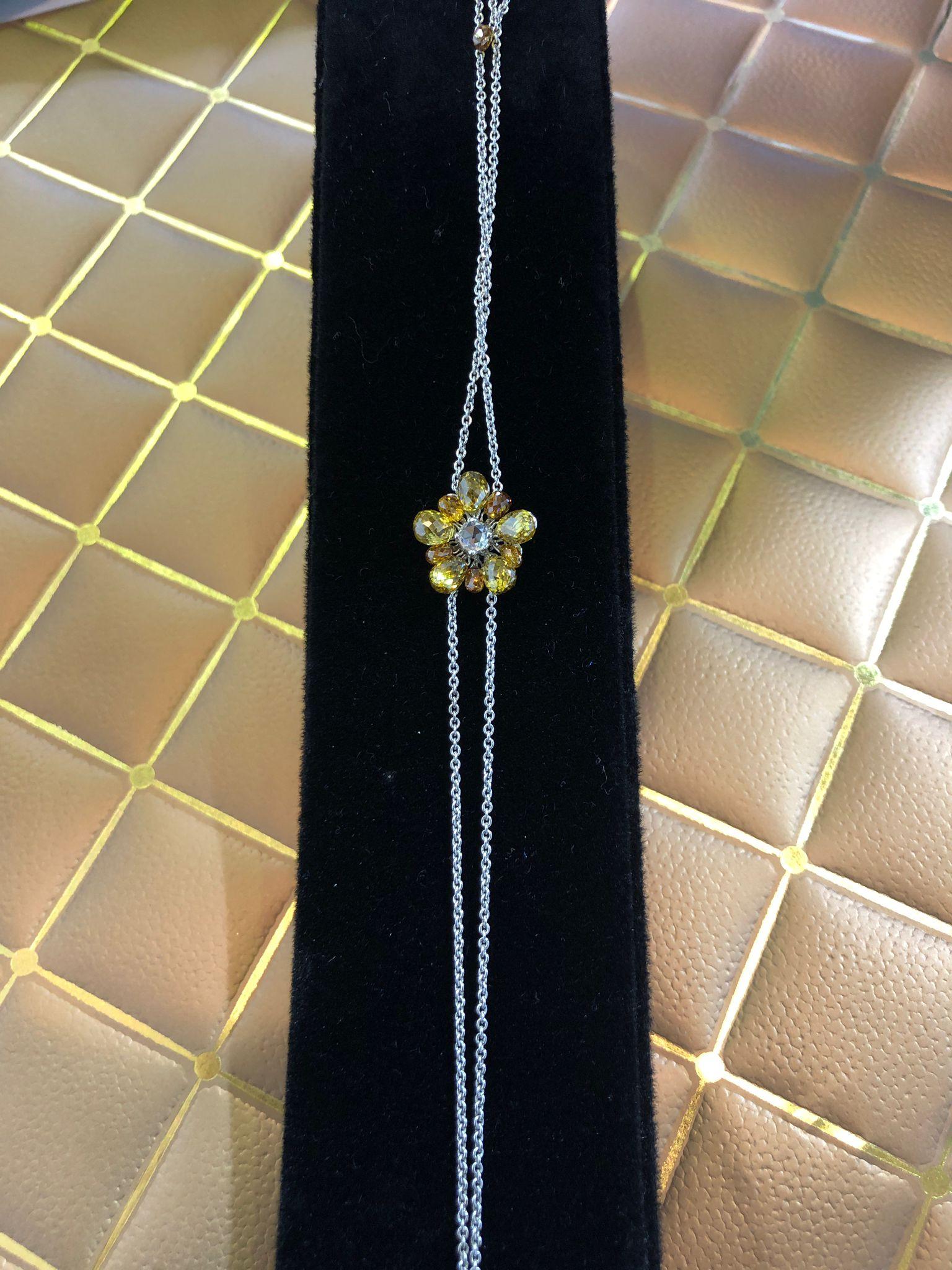 PANIM 18k White Gold Fancy Color Diamond Briolette Floral Bracelet In New Condition For Sale In Tsim Sha Tsui, Hong Kong