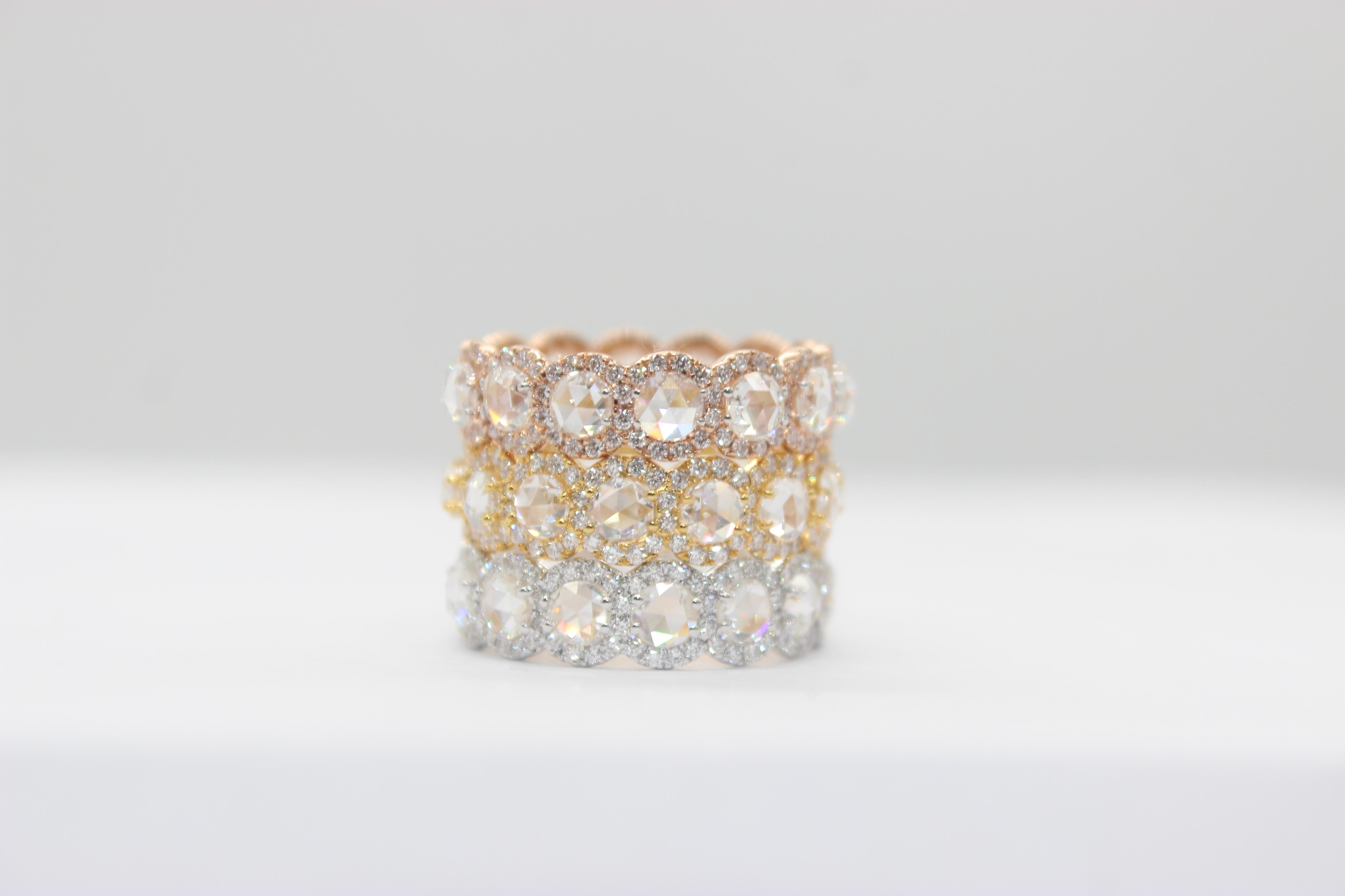 Moderno PANIM Anello di eternità con diamante rotondo Rosecut in oro bianco 18 carati in vendita