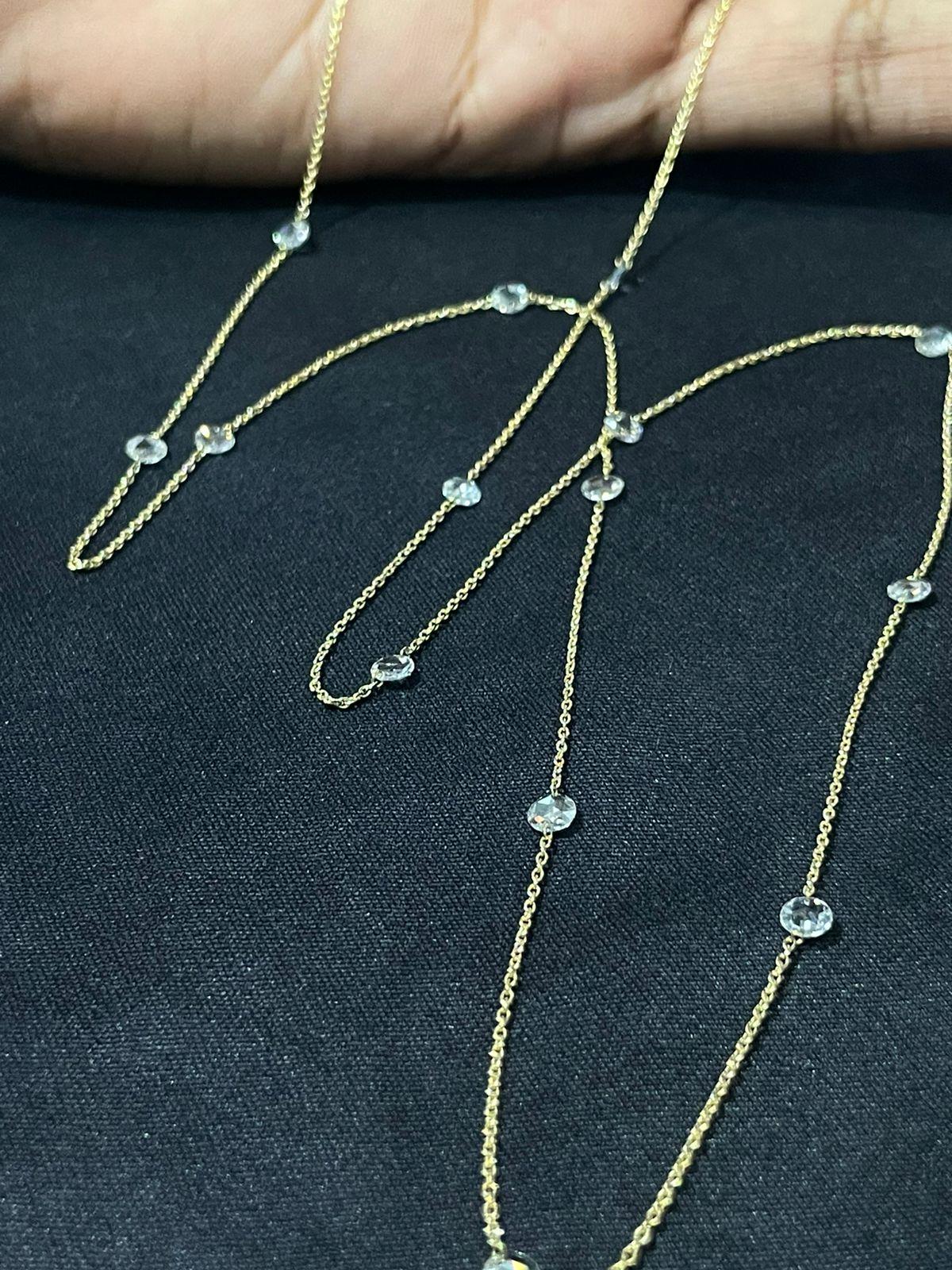 PANIM 18K Yellow Gold 2 Carat Diamond Rosecut Station Necklace For Sale 4