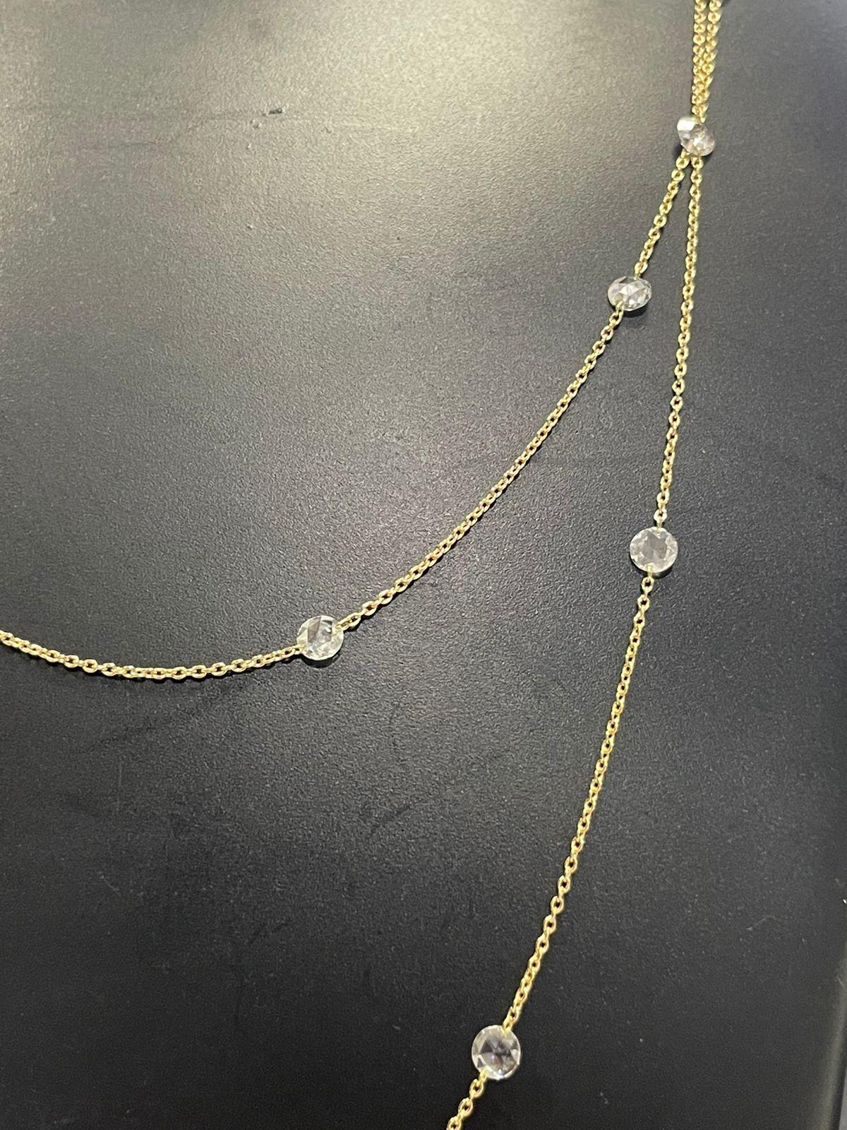 Modern PANIM 18K Yellow Gold 2 Carat Diamond Rosecut Station Necklace For Sale
