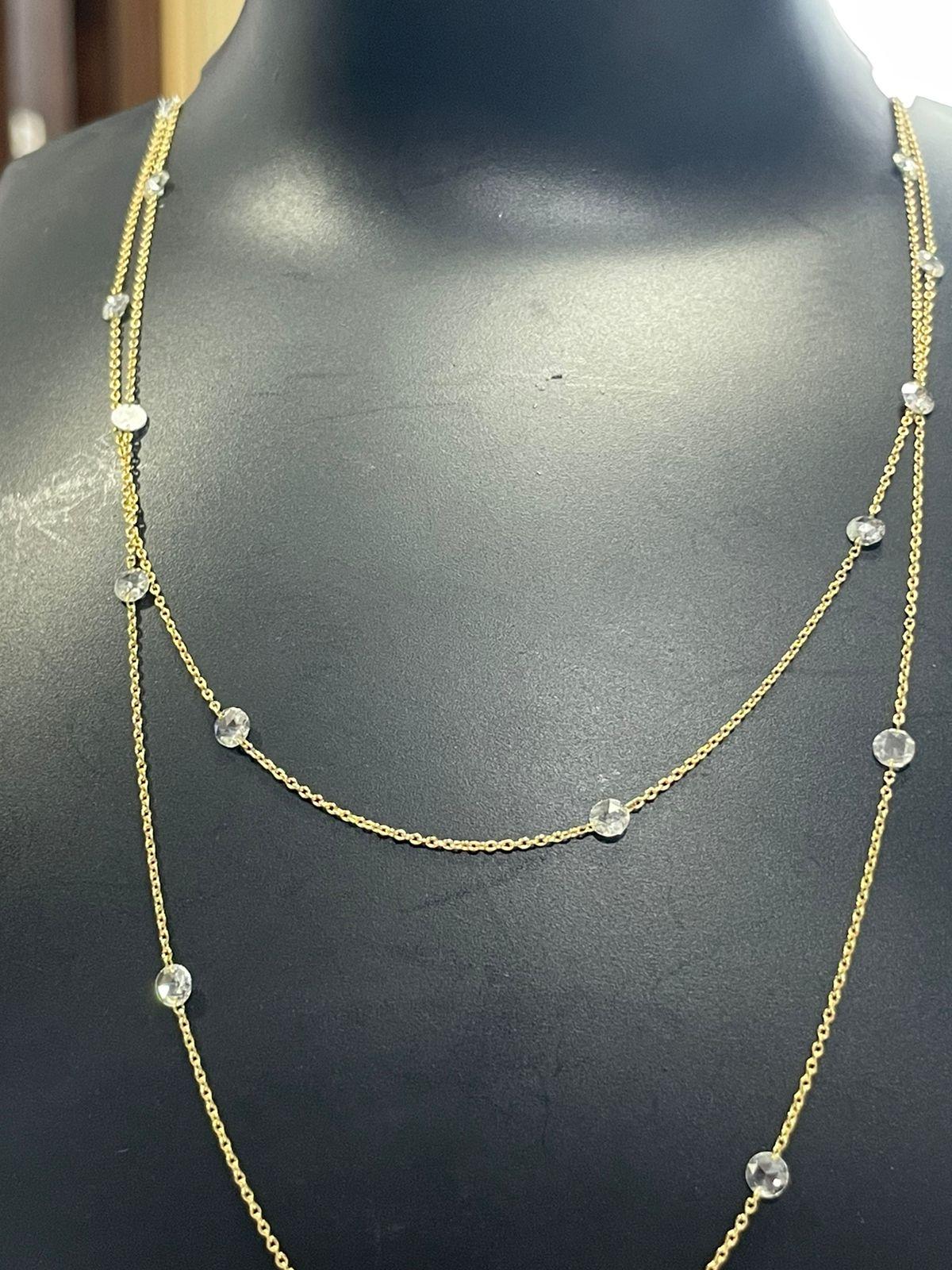 Rose Cut PANIM 18K Yellow Gold 2 Carat Diamond Rosecut Station Necklace For Sale