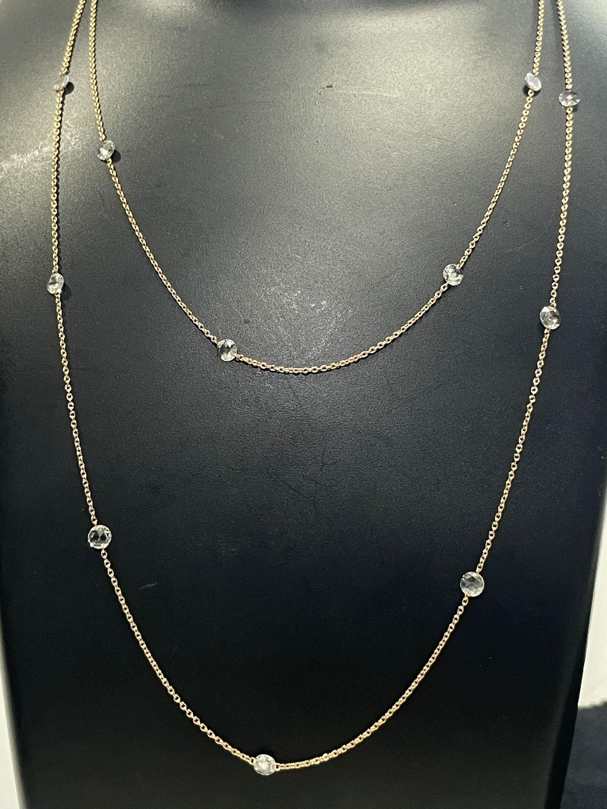 PANIM 18K Yellow Gold 2 Carat Diamond Rosecut Station Necklace For Sale 1