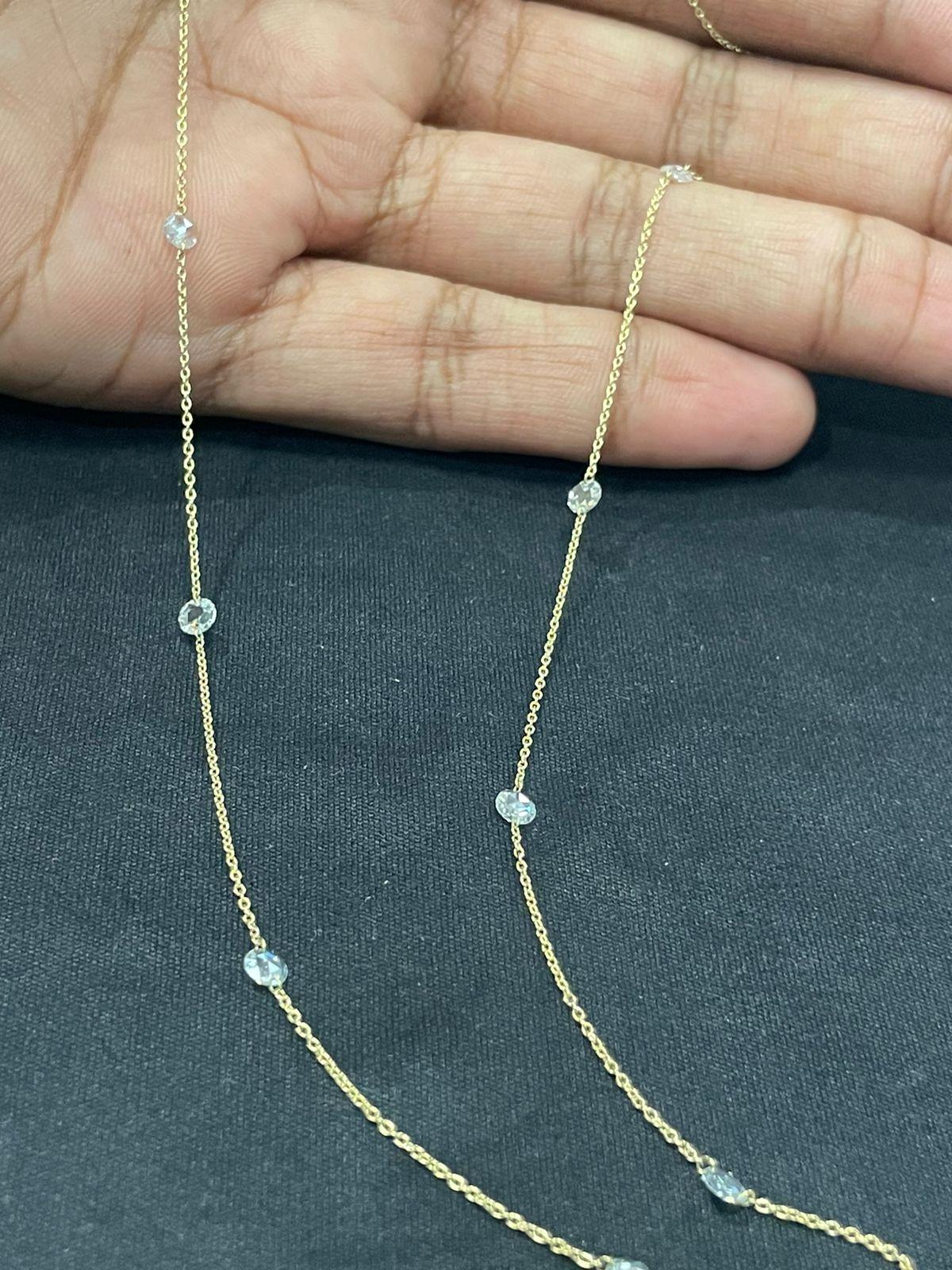 PANIM 18K Yellow Gold 2 Carat Diamond Rosecut Station Necklace For Sale 2
