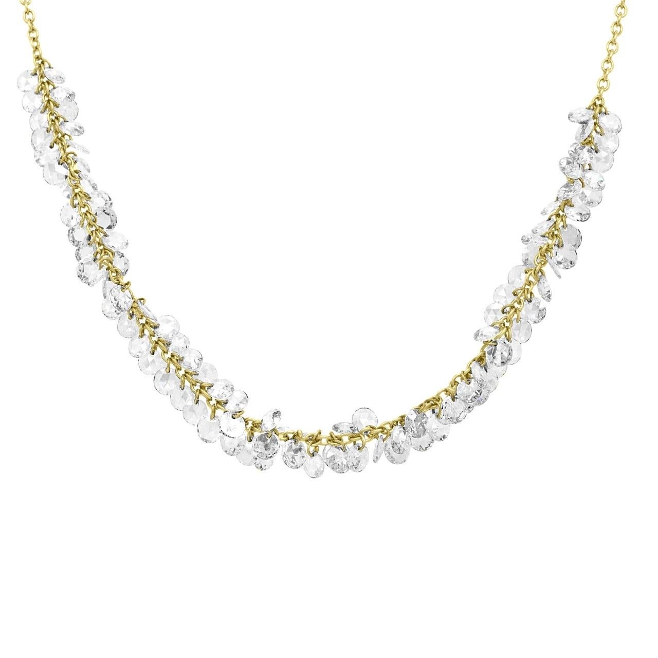 Modern PANIM 18K Yellow Gold Diamond Rosecut Fringe Dangling Necklace For Sale