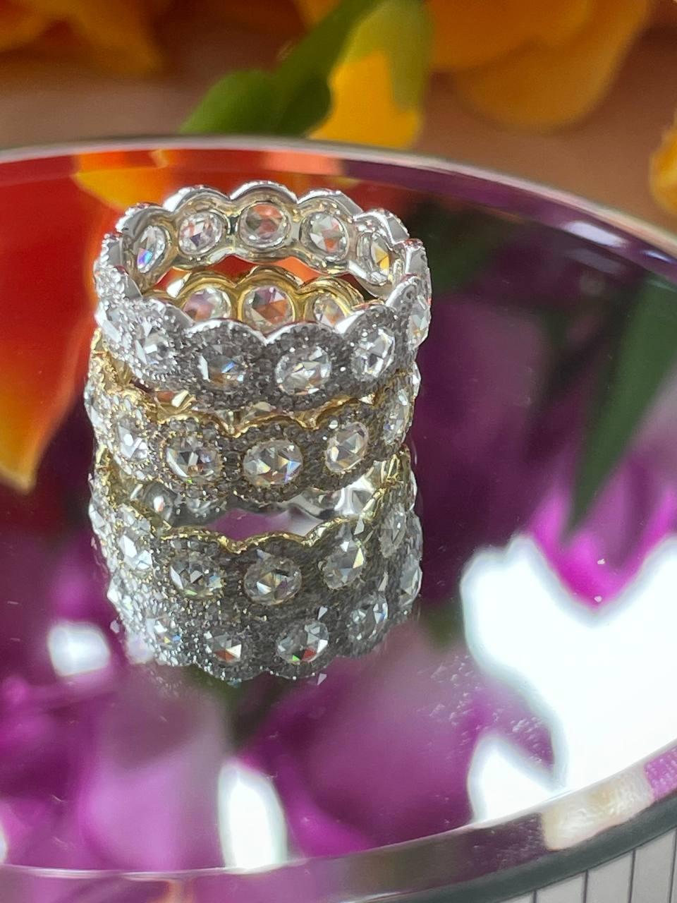 PANIM 18k Yellow Gold Round Rosecut Diamond Eternity Ring For Sale 5