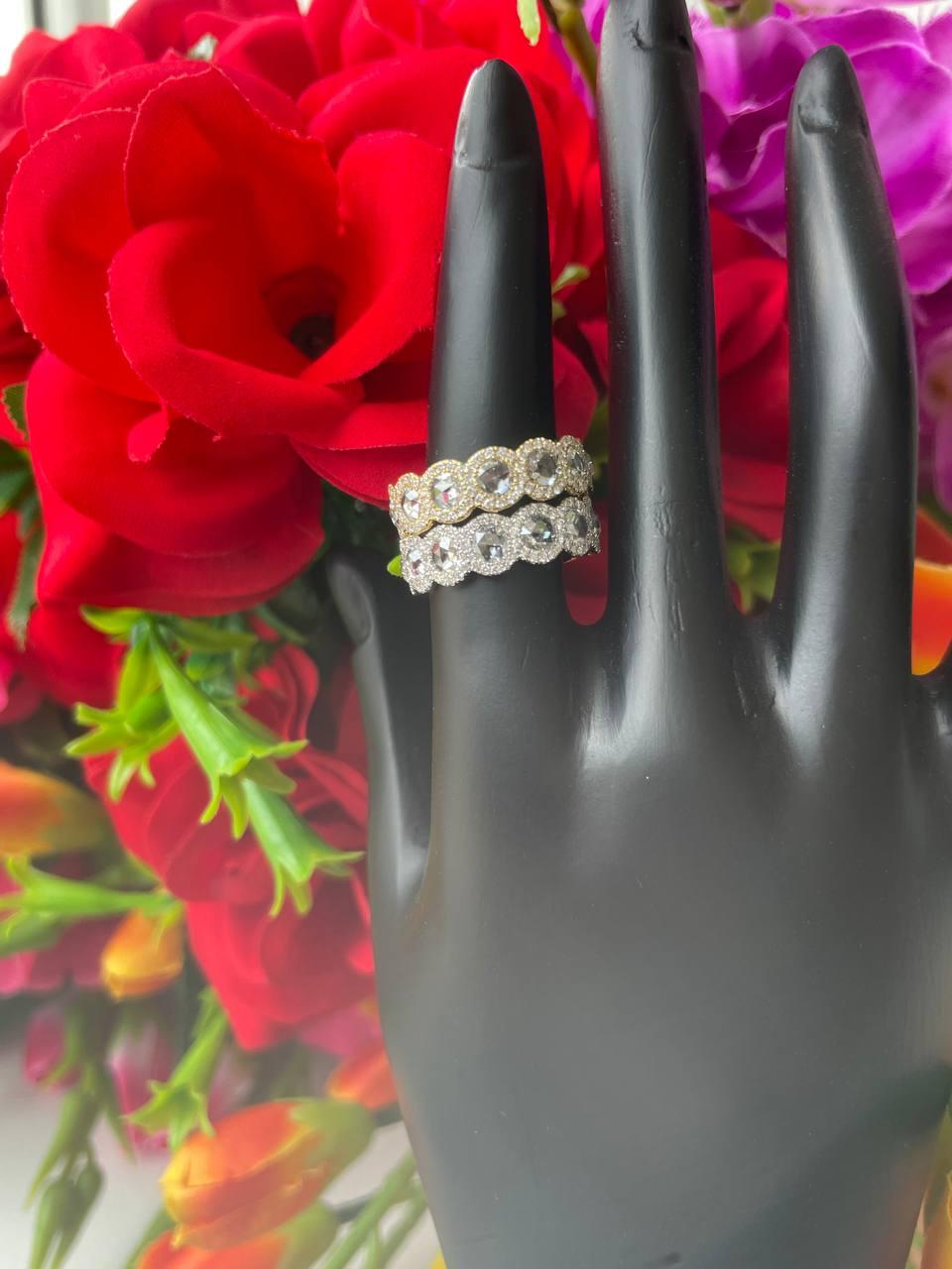 PANIM 18k Yellow Gold Round Rosecut Diamond Eternity Ring For Sale 6