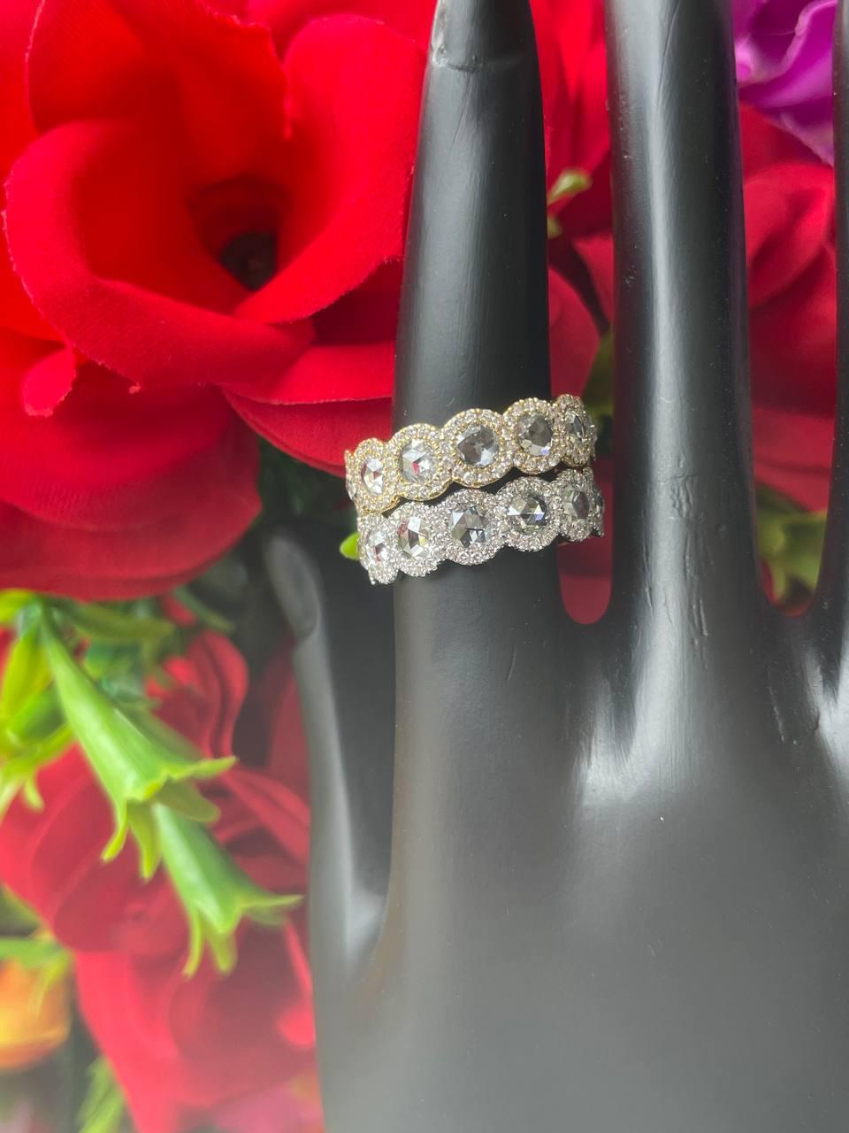 PANIM 18k Yellow Gold Round Rosecut Diamond Eternity Ring For Sale 7