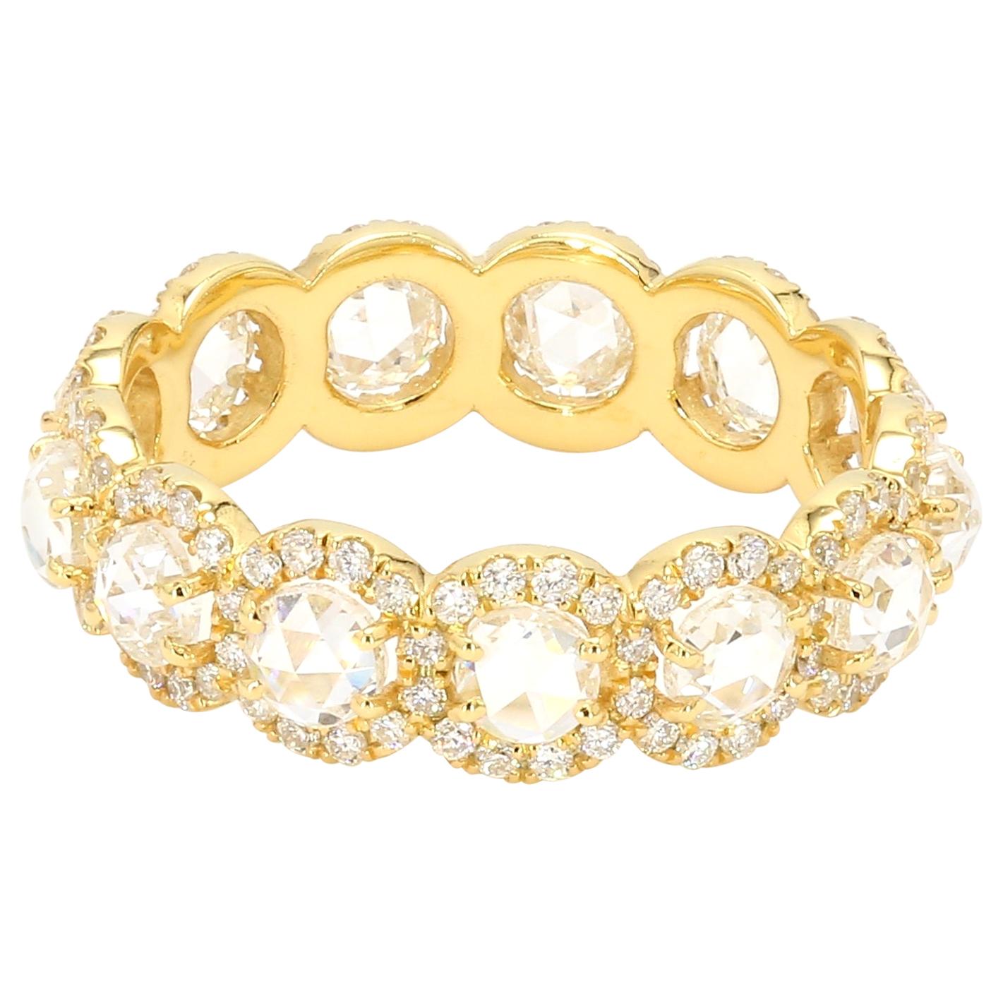 PANIM 18k Yellow Gold Round Rosecut Diamond Eternity Ring