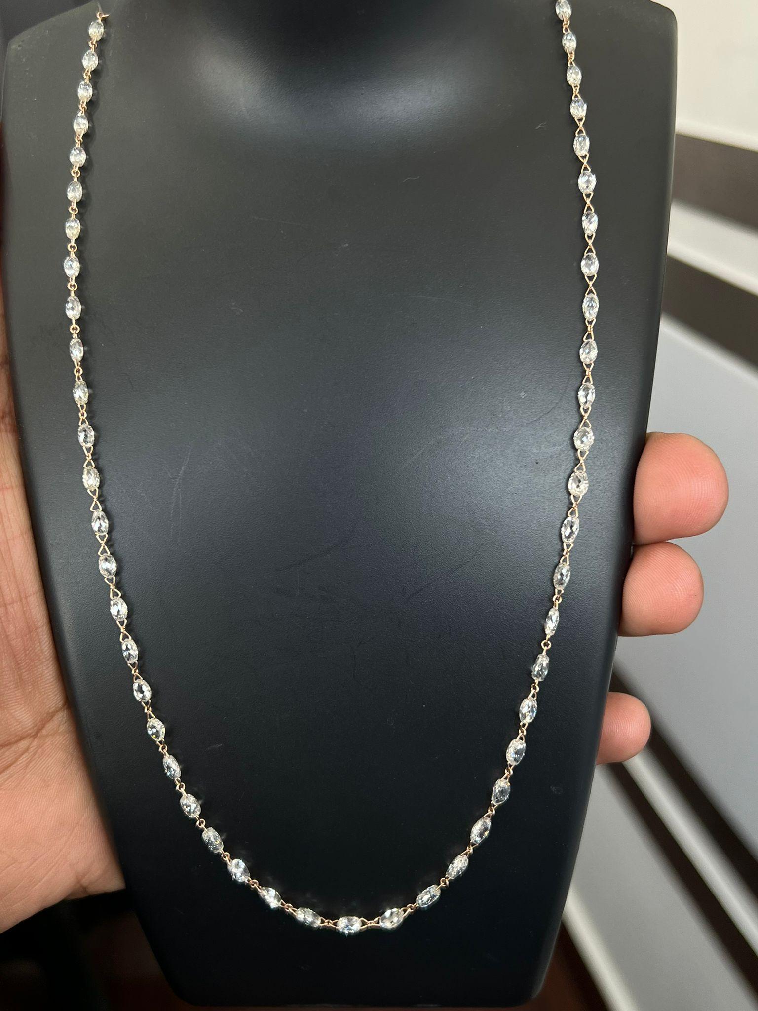 Panim 19.87 Carats Diamond Briolette Chain Necklace in 18k Yellow Gold For Sale 1
