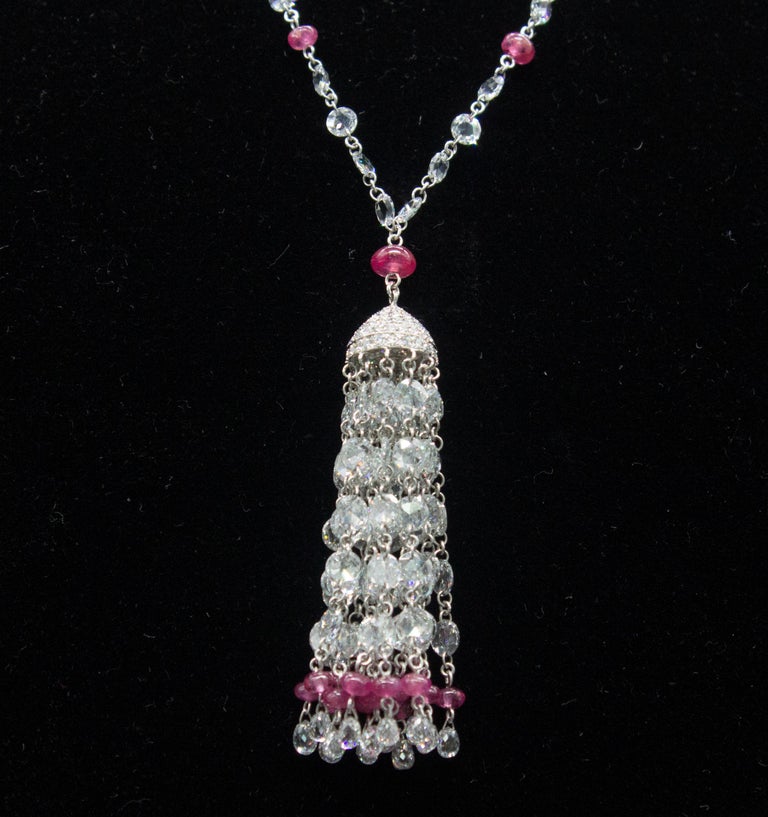 PANIM 19.23 Carat Diamond Rosecut and Ruby 18K White Gold Tassel ...