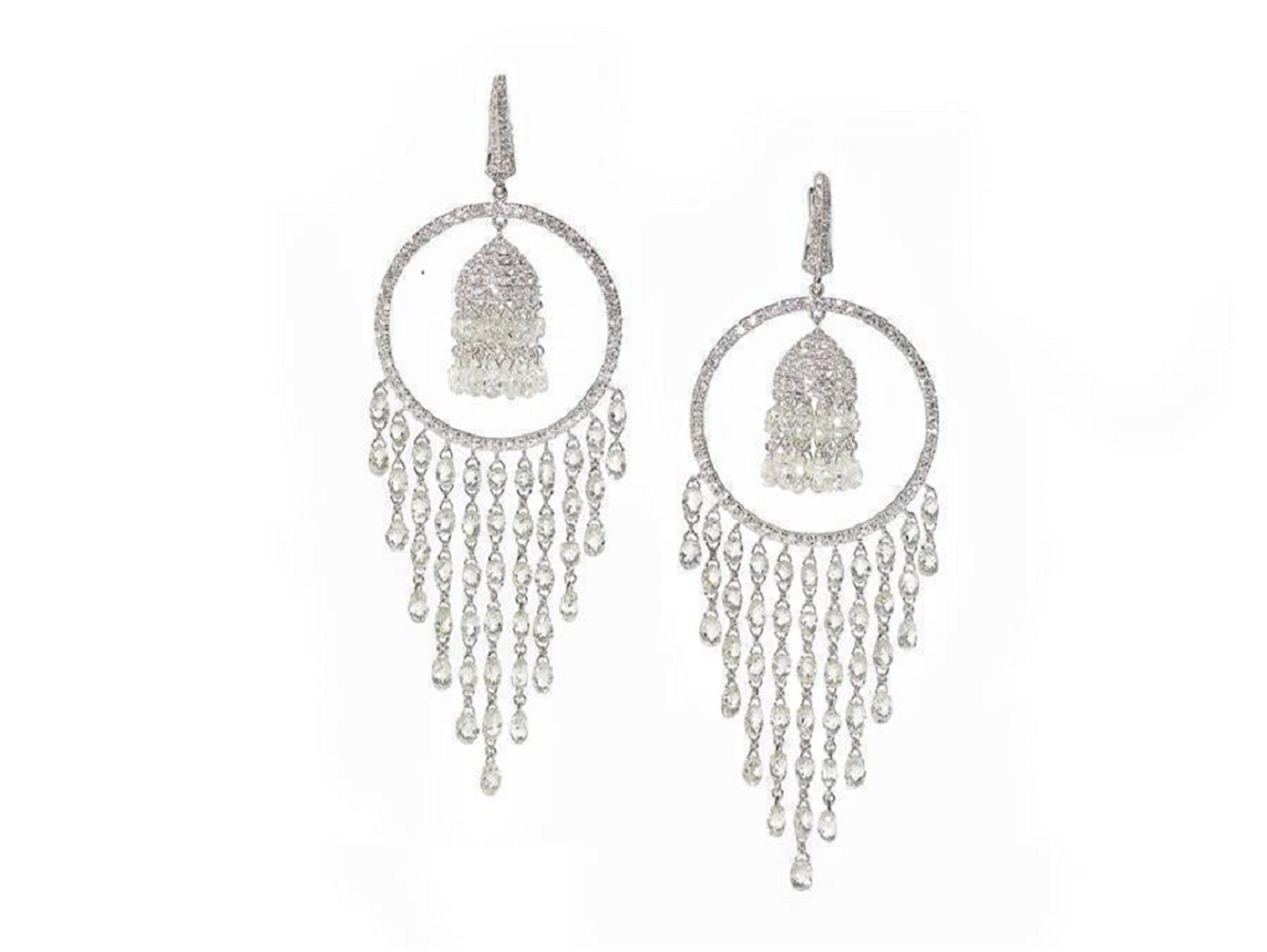 Modern PANIM 19.81 Carat Diamond Briolette 18k White Gold Drop Earrings For Sale