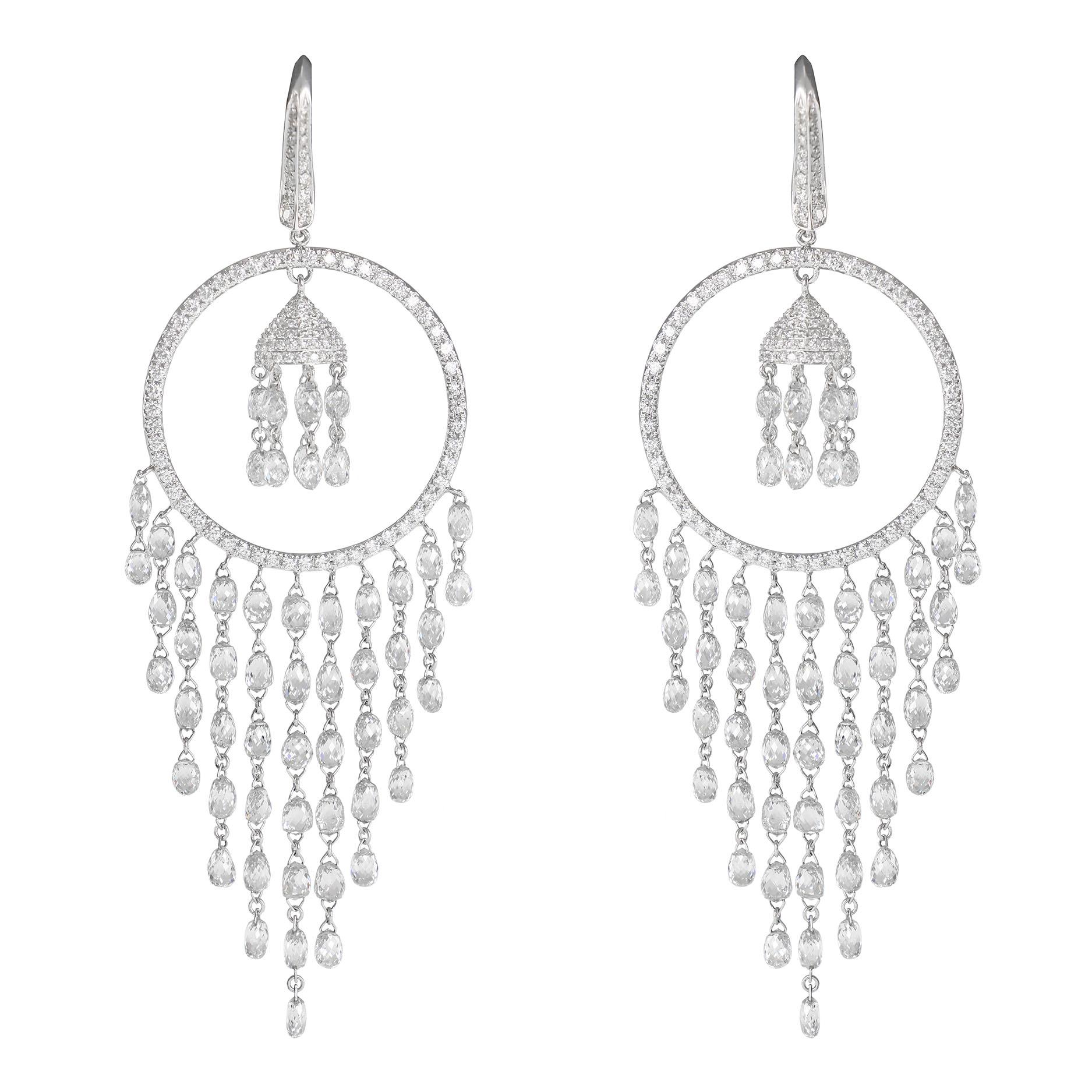 PANIM 19.81 Carat Diamond Briolette 18k White Gold Drop Earrings For Sale 1