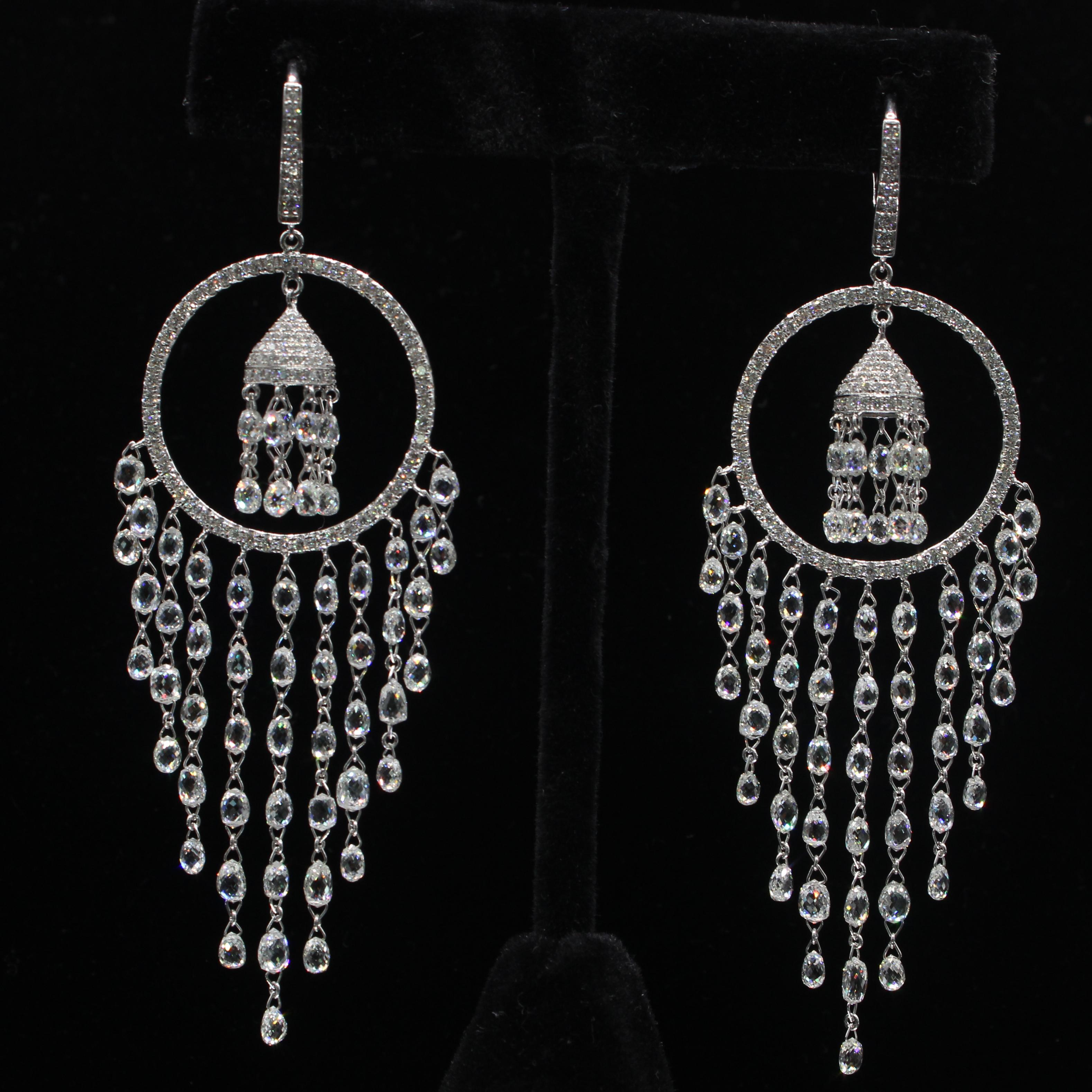 PANIM 19.81 Carat Diamond Briolette 18k White Gold Drop Earrings For Sale 2