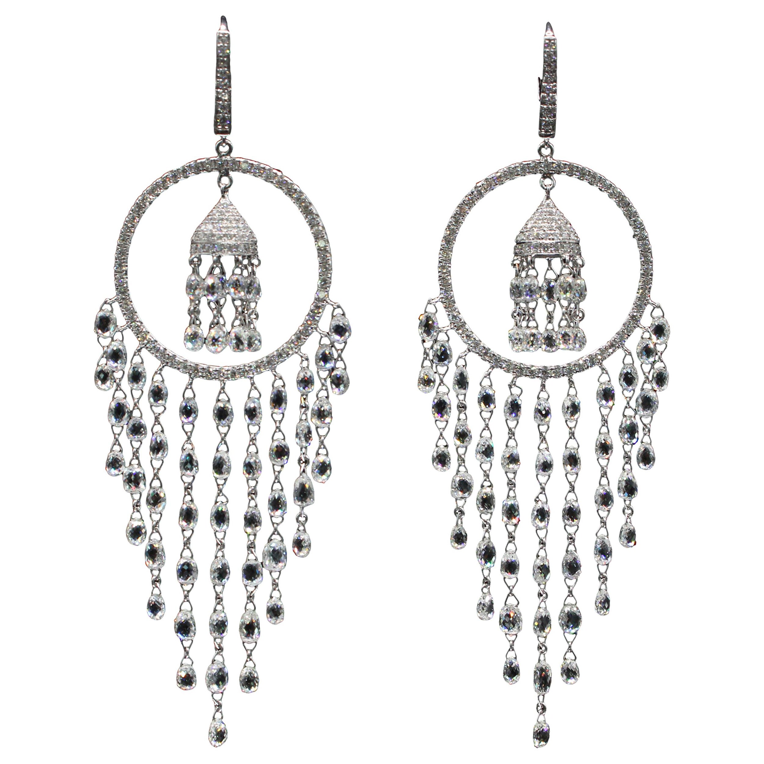 Pendants d'oreilles en or blanc 18k avec diamants Briolette de 19,81 carats PANIM