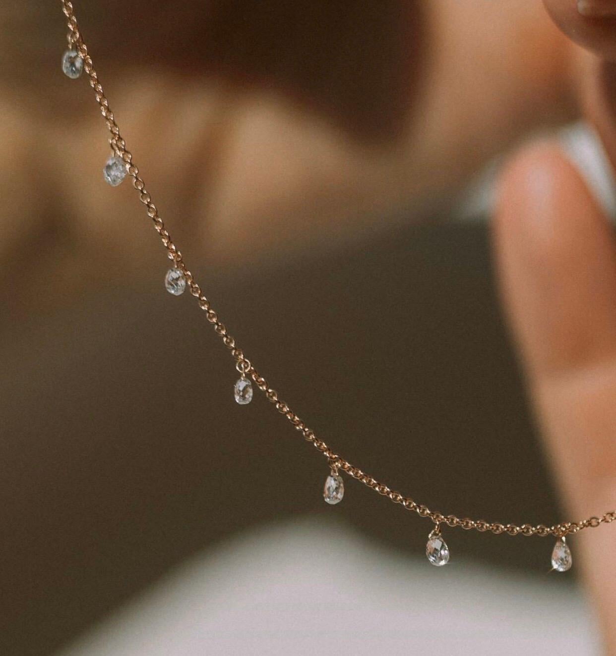 Briolette Cut PANIM 1Carat Mille Etoiles Necklace with 10 Dangling Diamond in 18Karat RoseGold For Sale