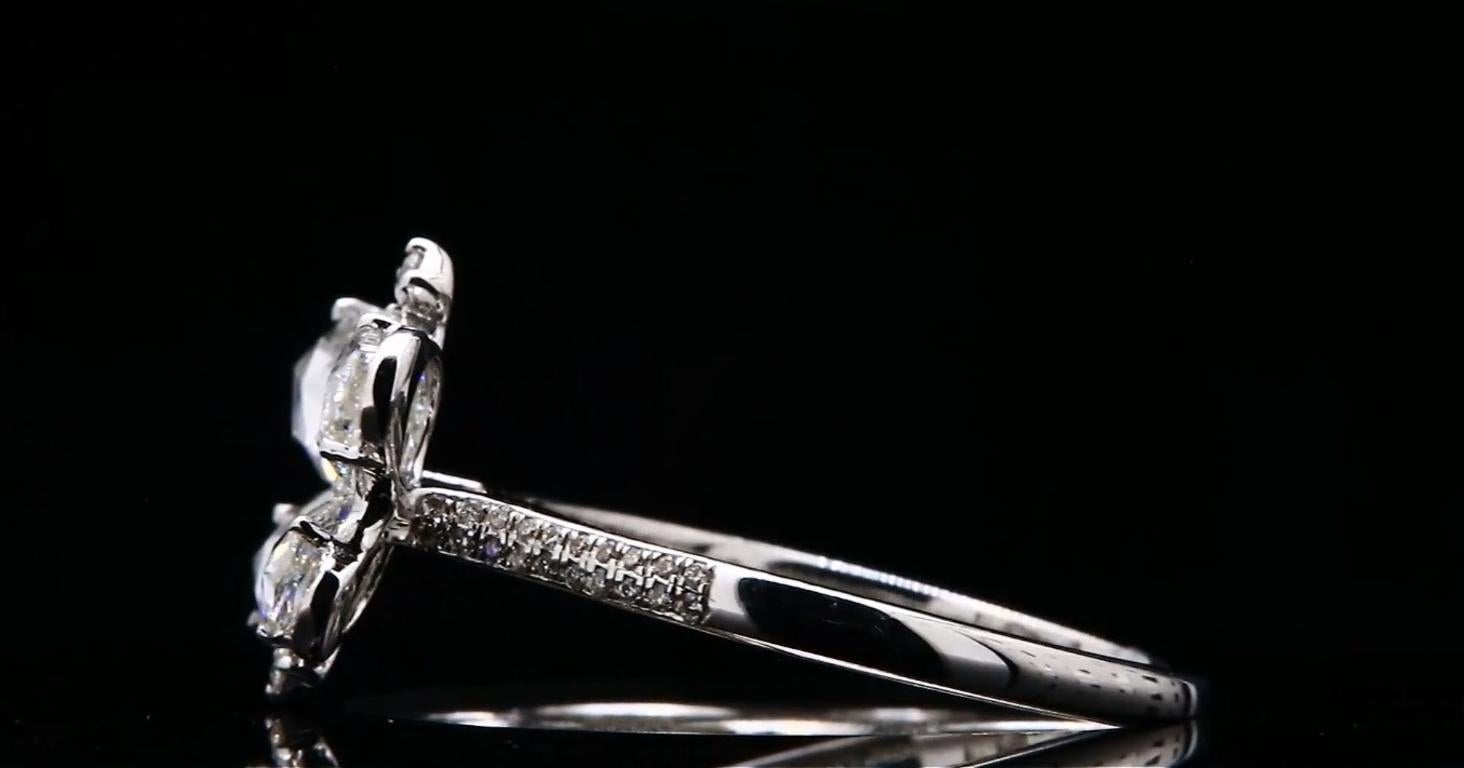 Rose Cut PANIM 1 Carat Butterfly Rosecut Diamond Ring in 18 Karat White Gold For Sale