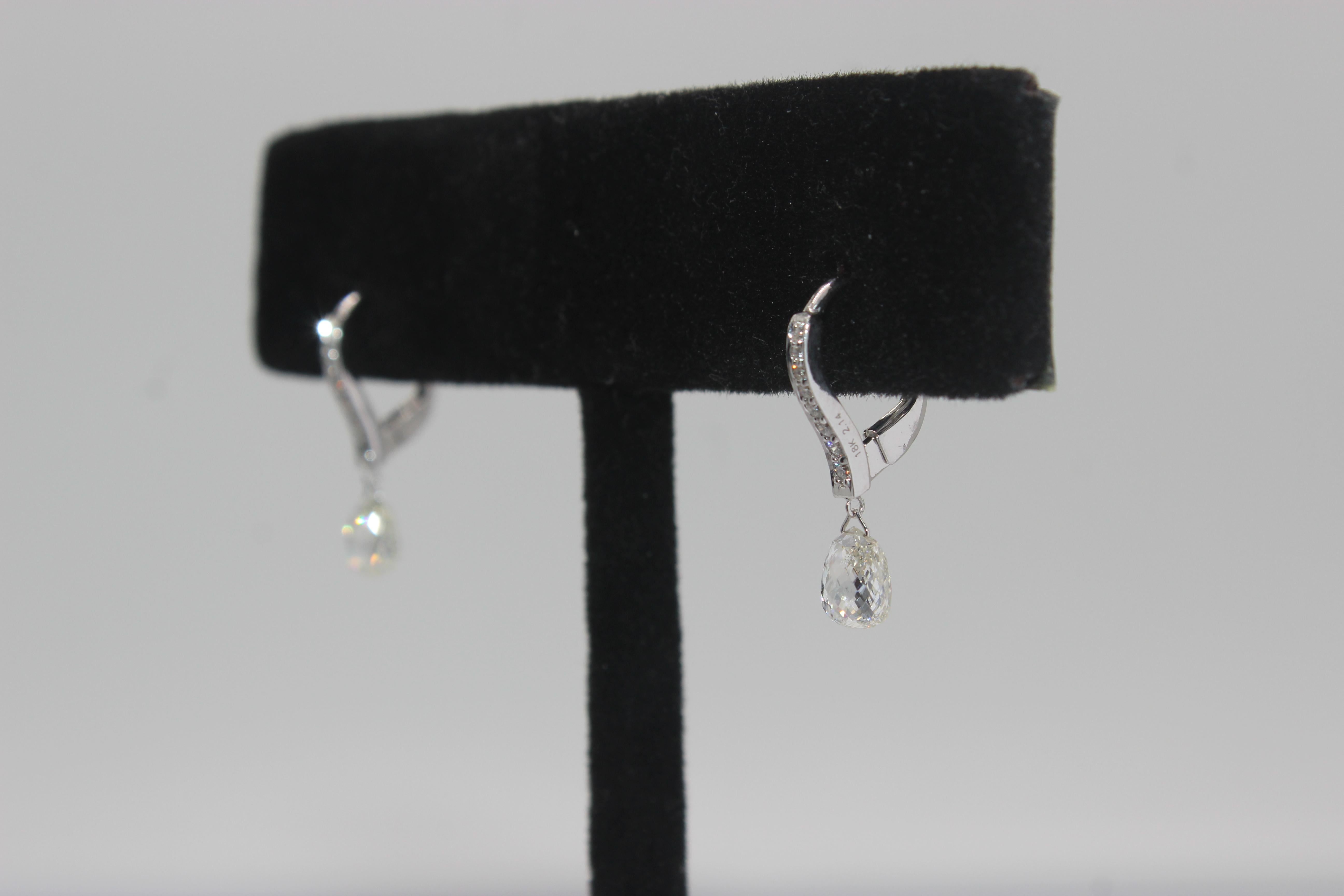 Modern PANIM 2 Carat Diamond Briolette 18K White Gold Dangling Earrings For Sale