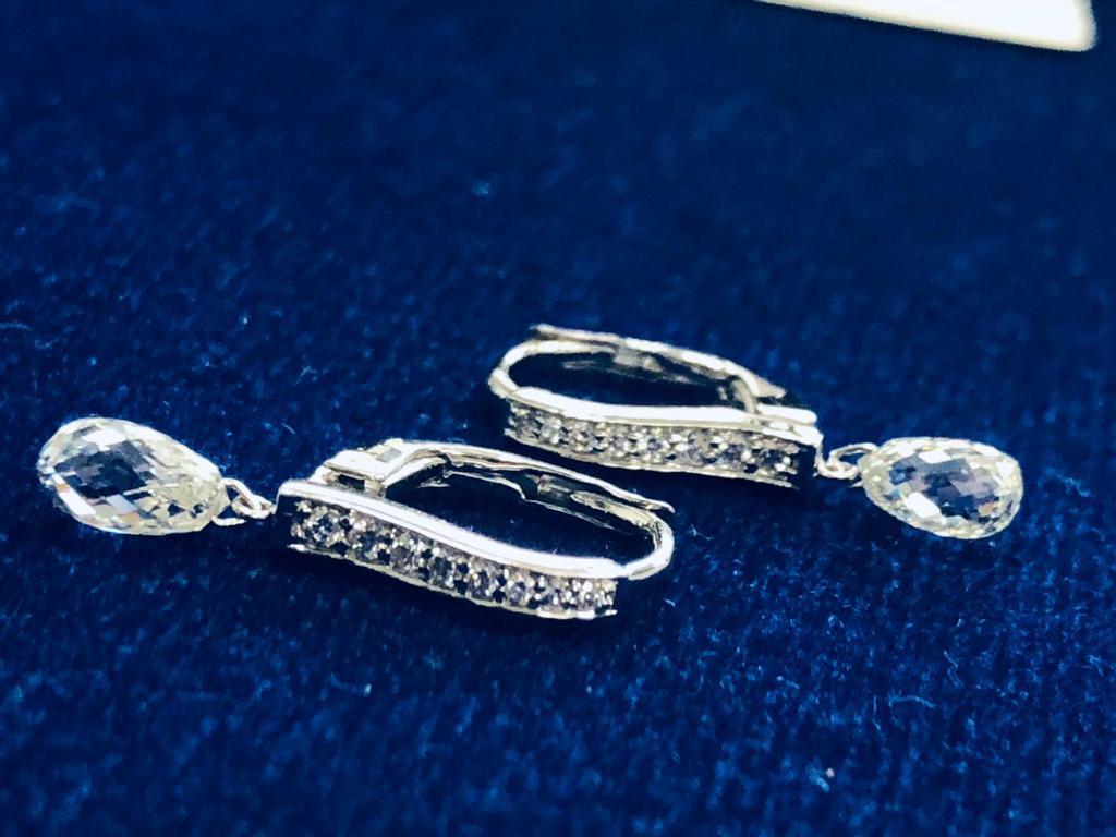 PANIM 2 Carat Diamond Briolette 18K White Gold Dangling Earrings For Sale 1