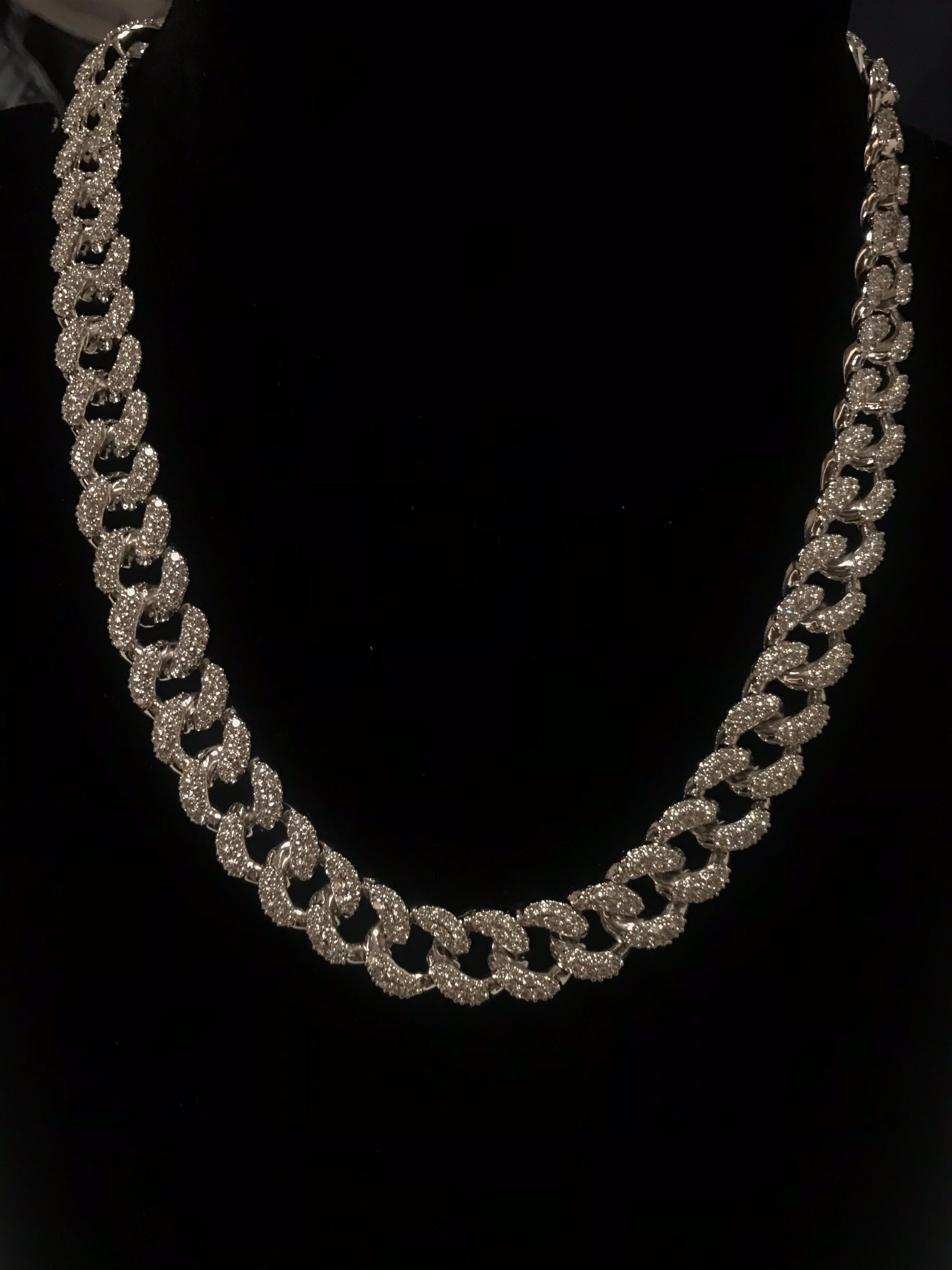 PANIM 20 Carat Pave Set Diamond 18k White Gold Cuban Necklace For Sale 5