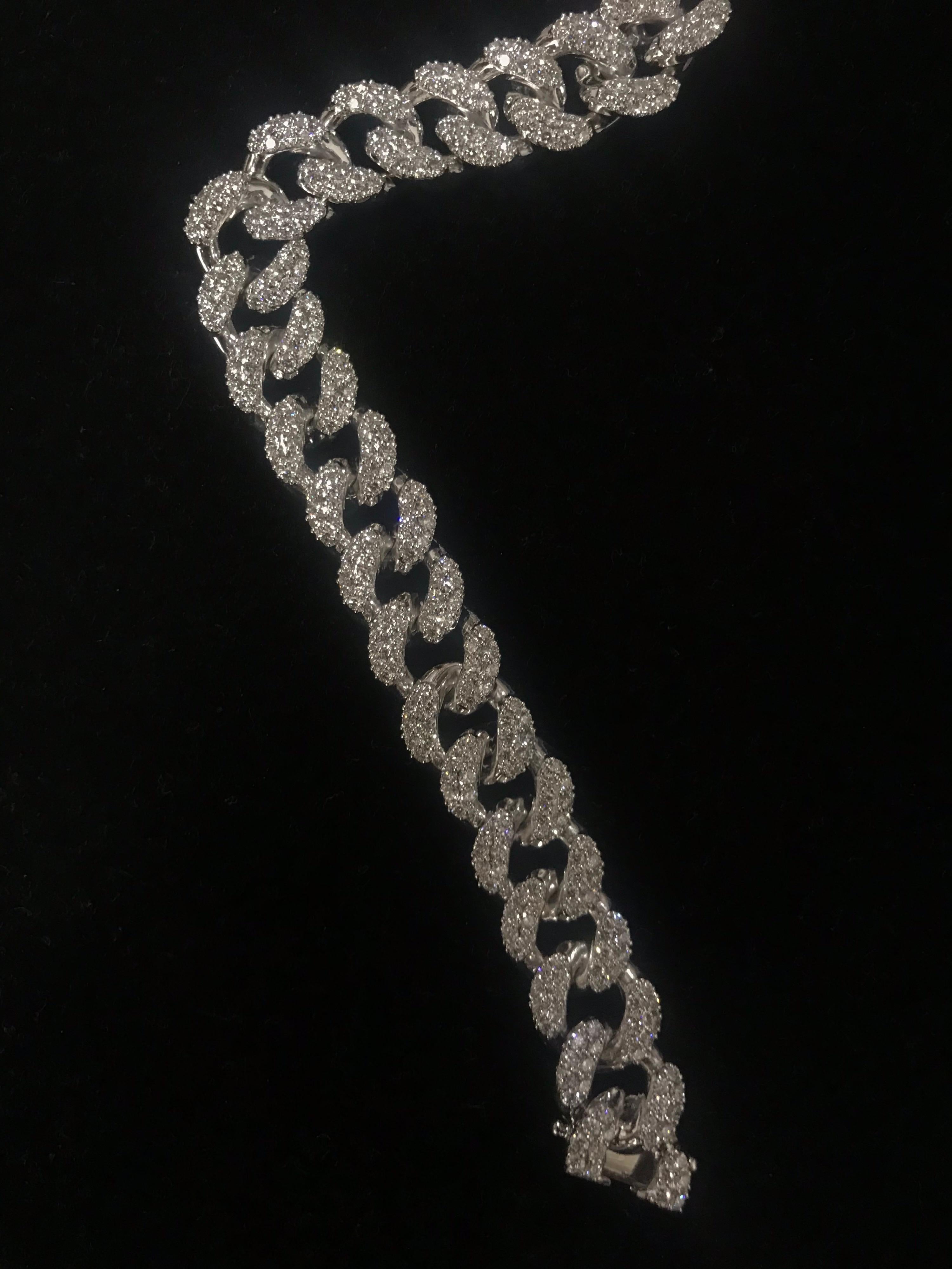 PANIM 20 Carat Pave Set Diamond 18k White Gold Cuban Necklace For Sale 8