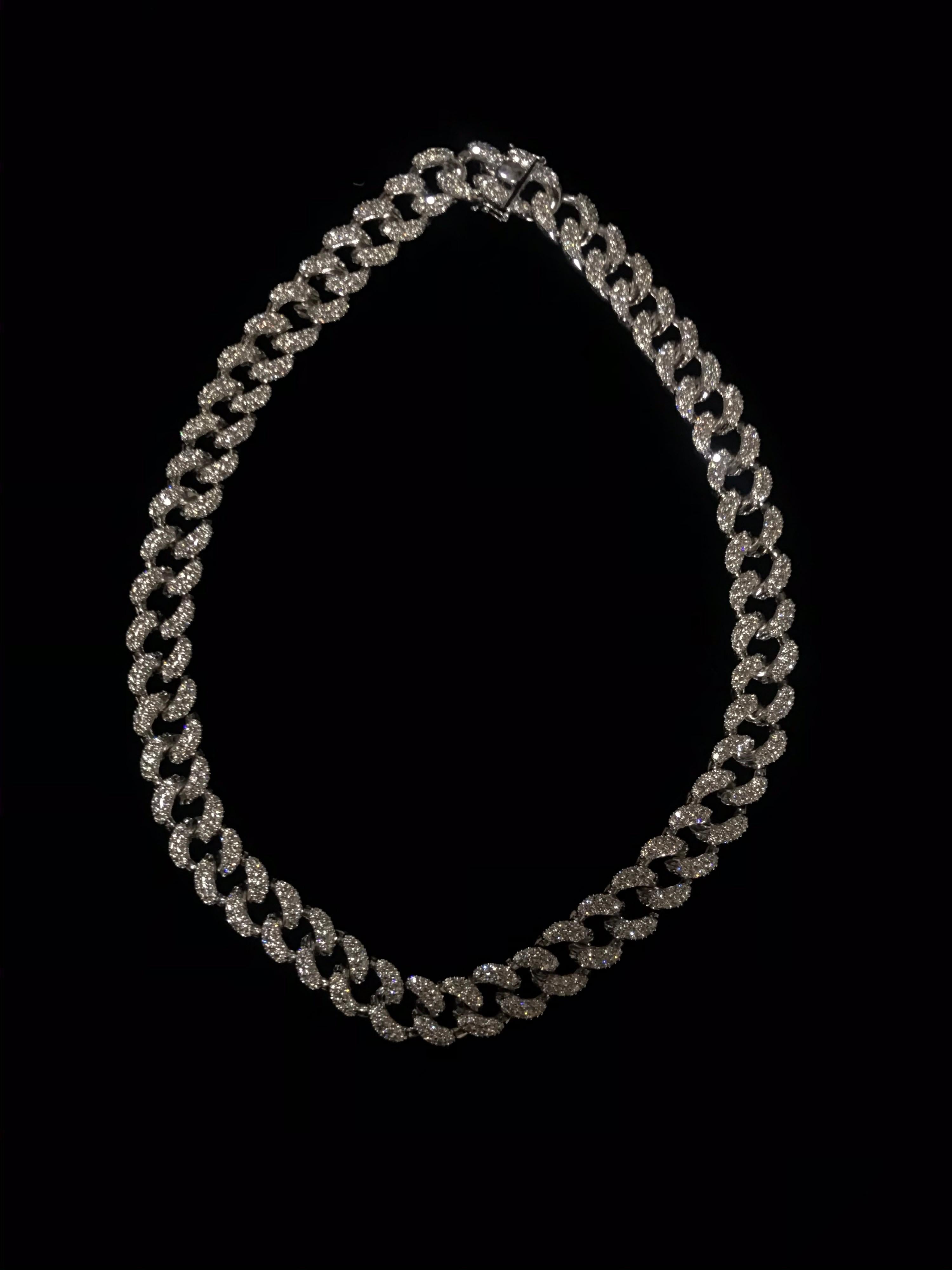 PANIM 20 Carat Pave Set Diamond 18k White Gold Cuban Necklace For Sale 10