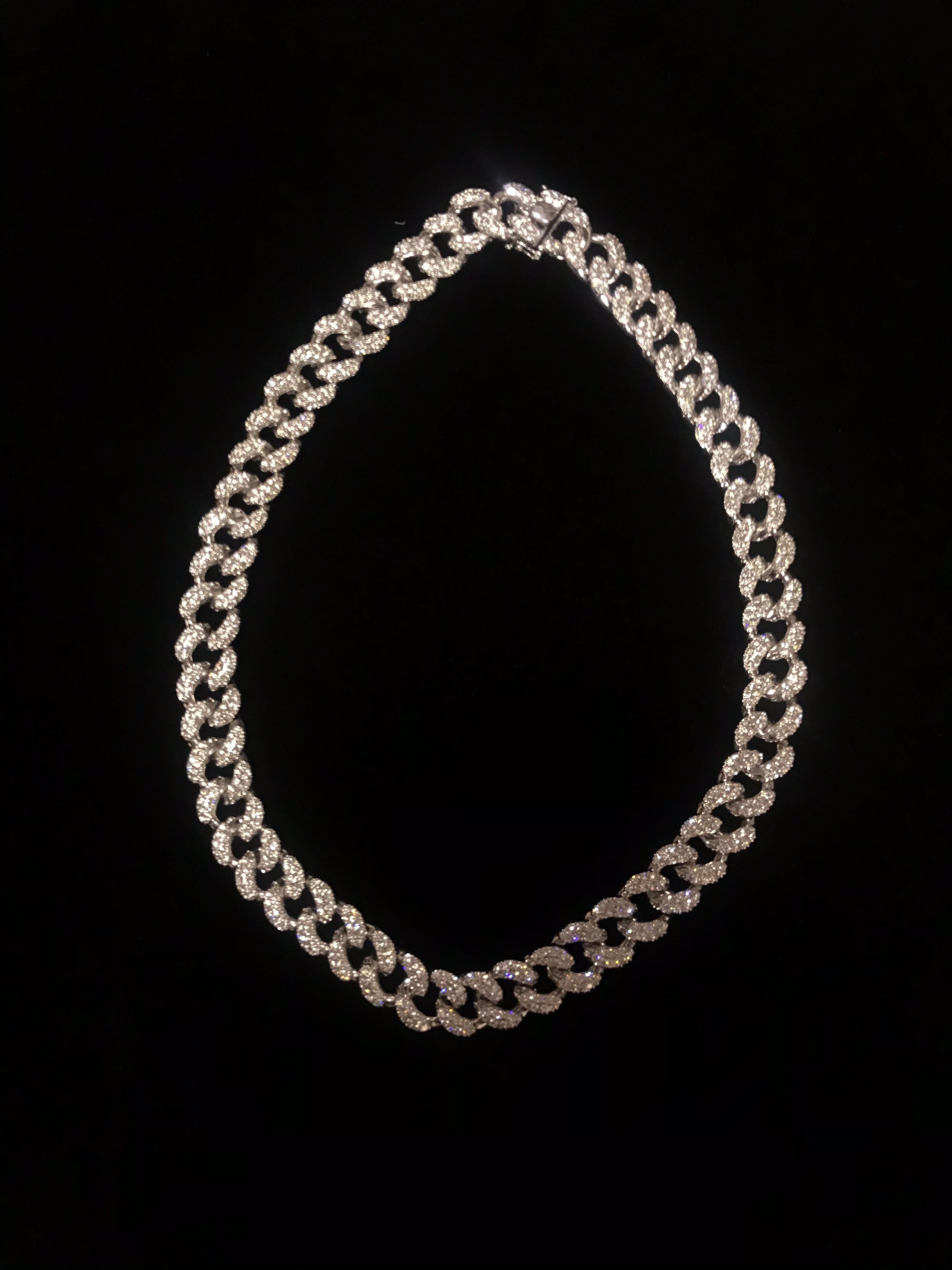 PANIM Collier cubain en or blanc 18 carats avec diamants sertis en pavé de 20 carats en vente 12