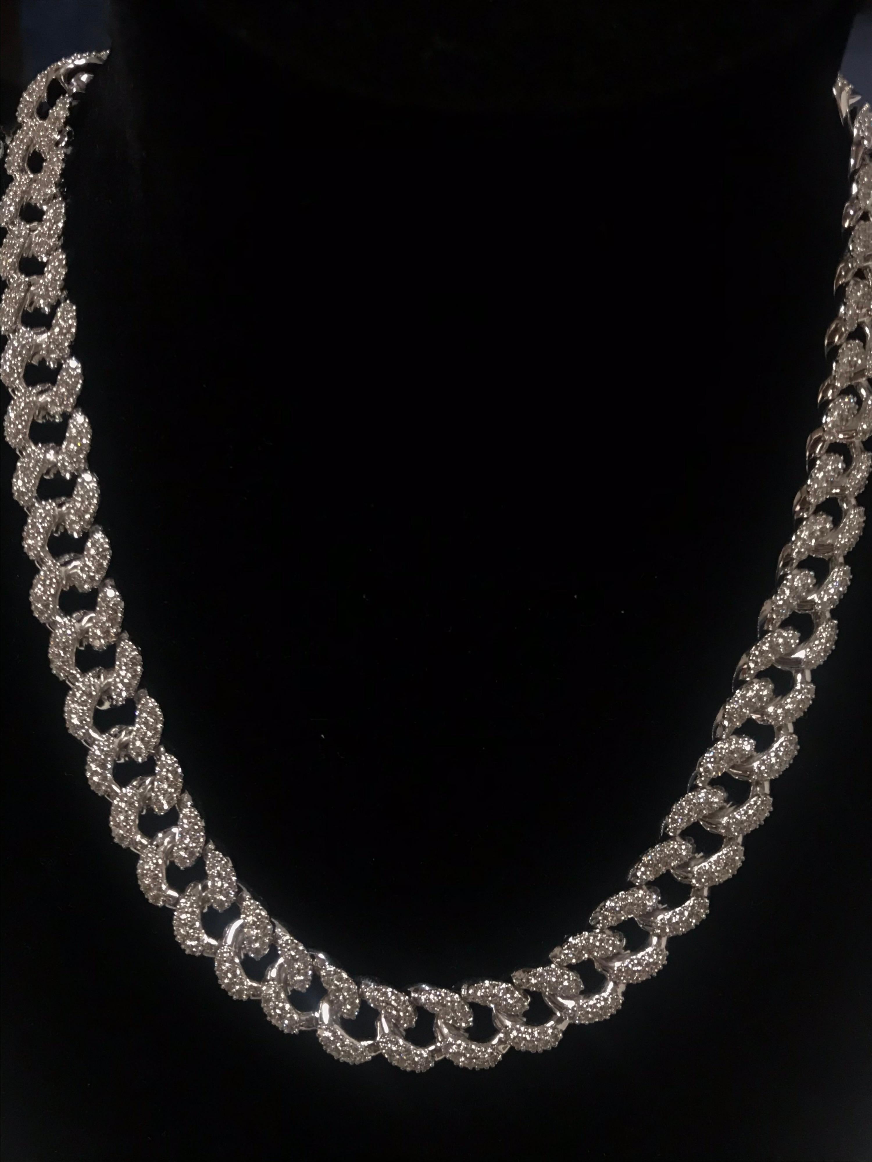 PANIM 20 Carat Pave Set Diamond 18k White Gold Cuban Necklace For Sale 13