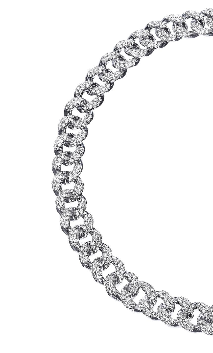 PANIM 20 Carat Pave Set Diamond 18k White Gold Cuban Necklace In New Condition For Sale In Tsim Sha Tsui, Hong Kong