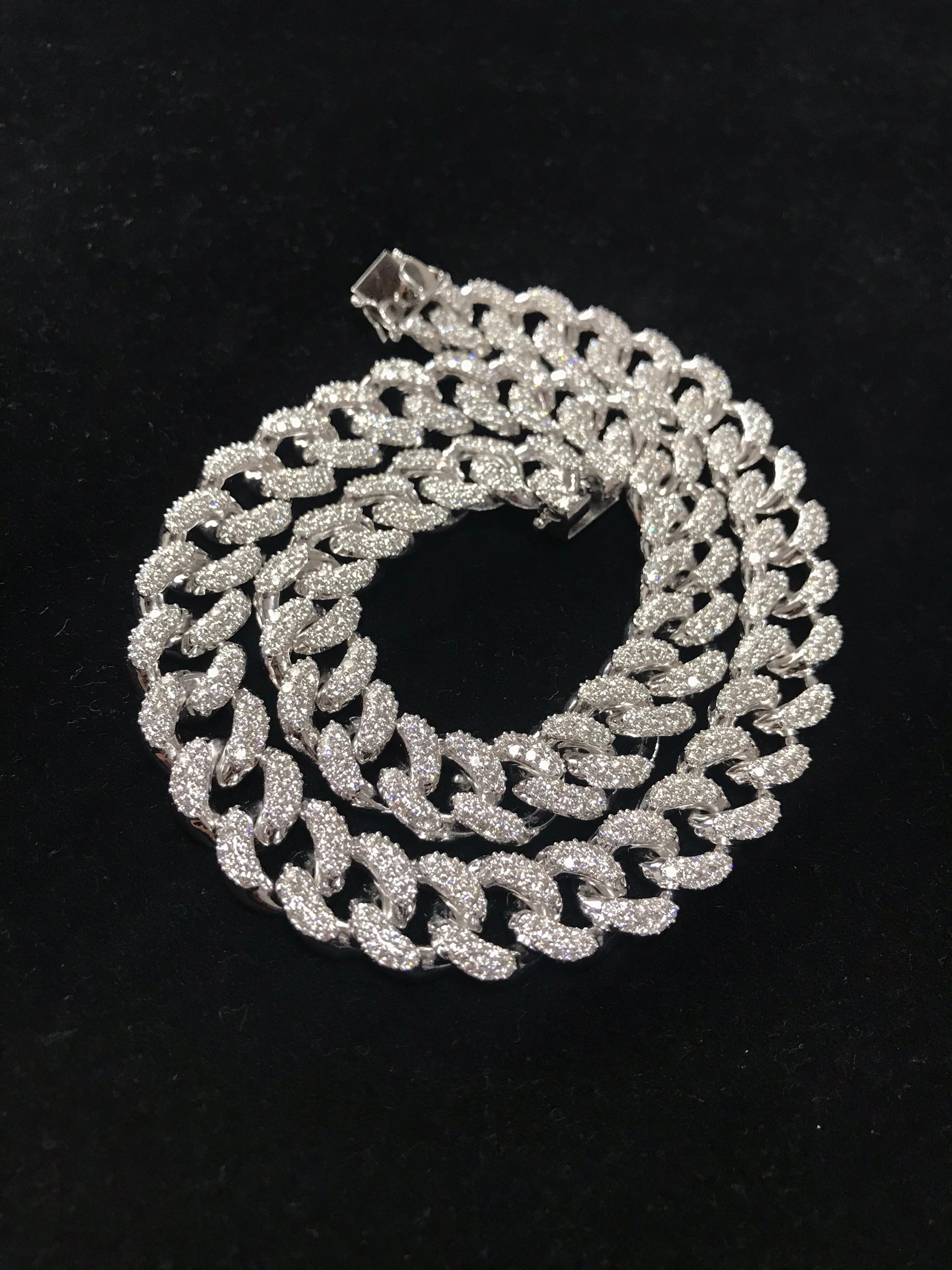 PANIM 20 Carat Pave Set Diamond 18k White Gold Cuban Necklace For Sale 1