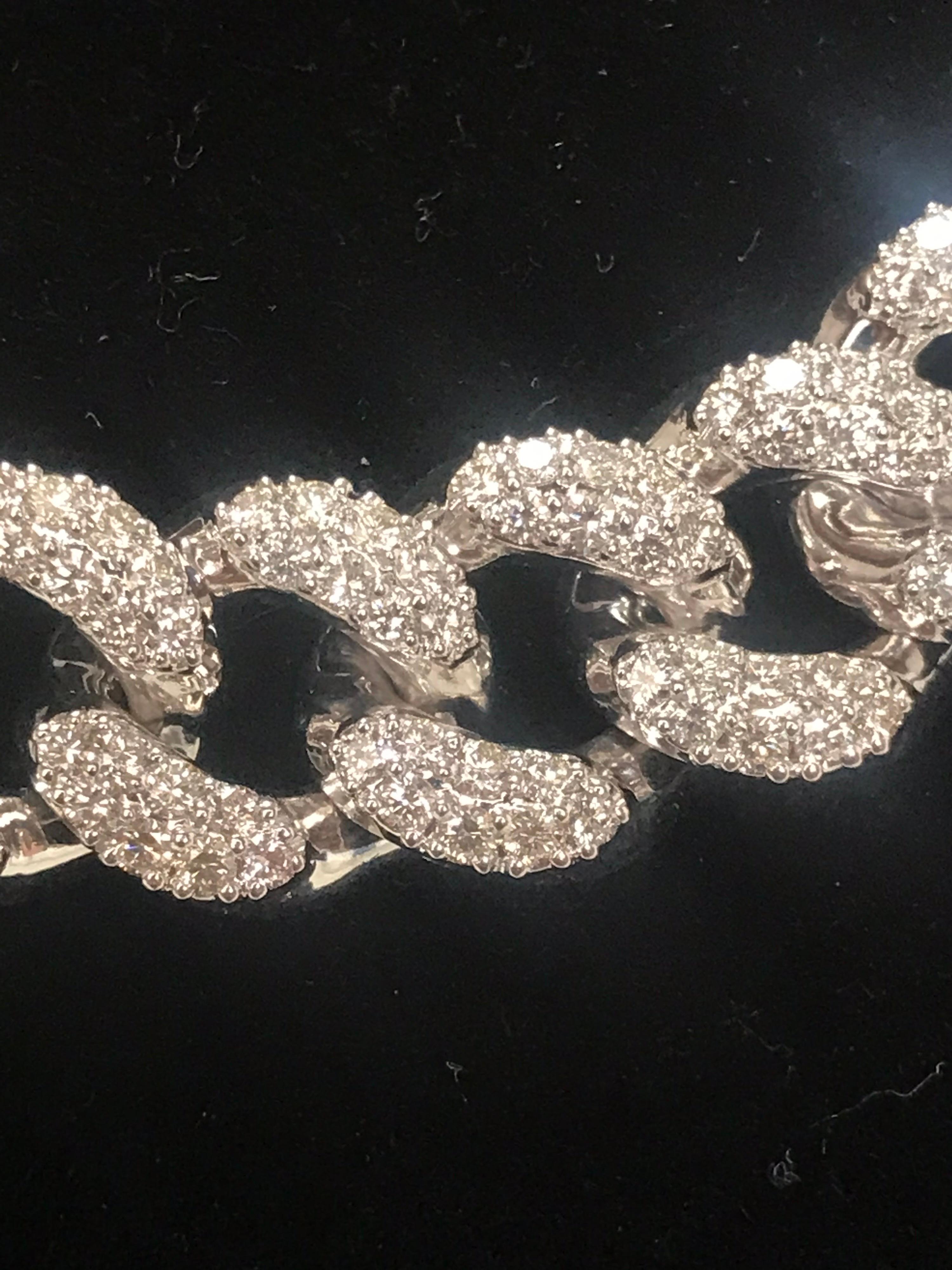 PANIM Collier cubain en or blanc 18 carats avec diamants sertis en pavé de 20 carats en vente 2