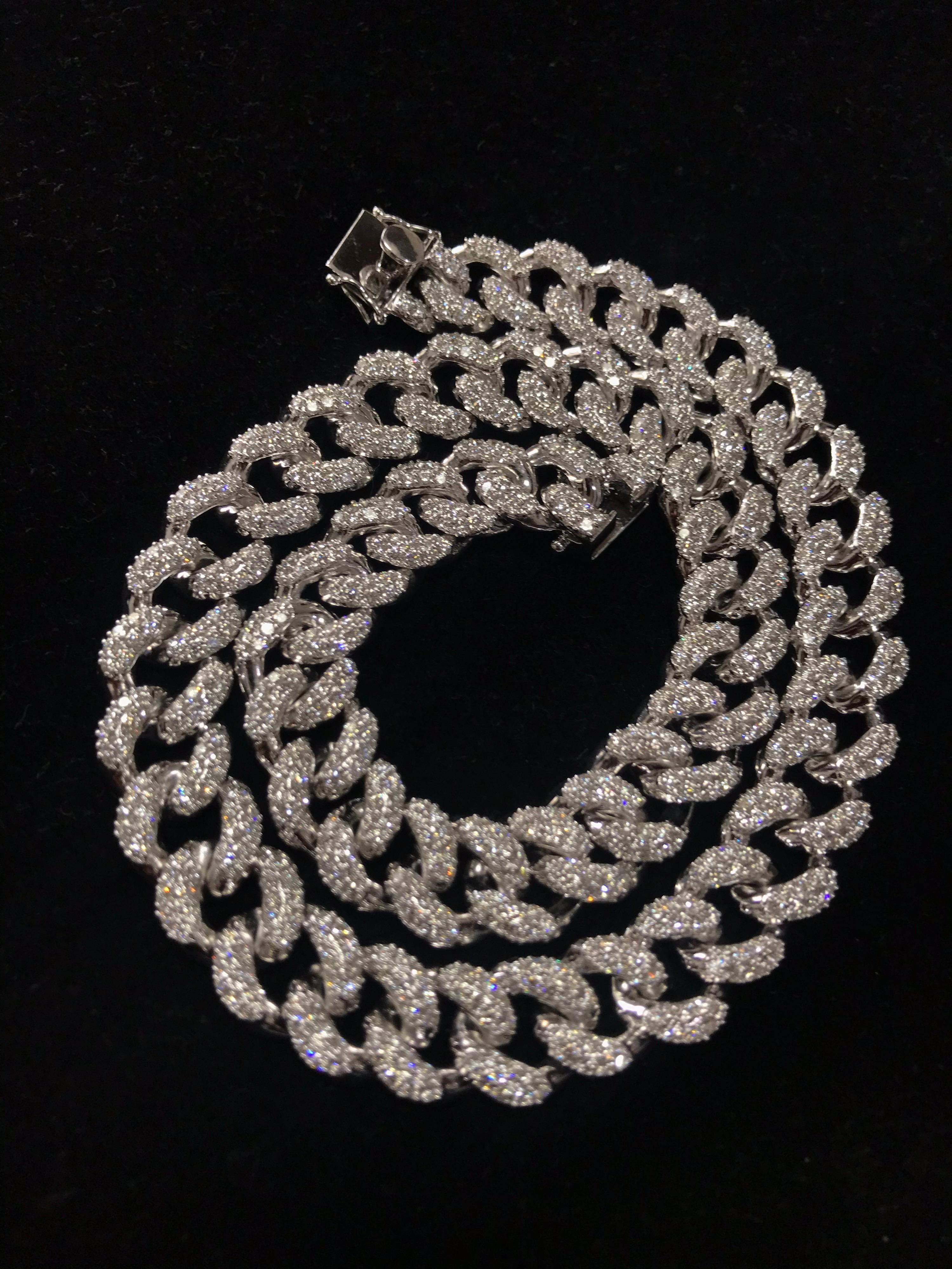 PANIM Collier cubain en or blanc 18 carats avec diamants sertis en pavé de 20 carats en vente 3