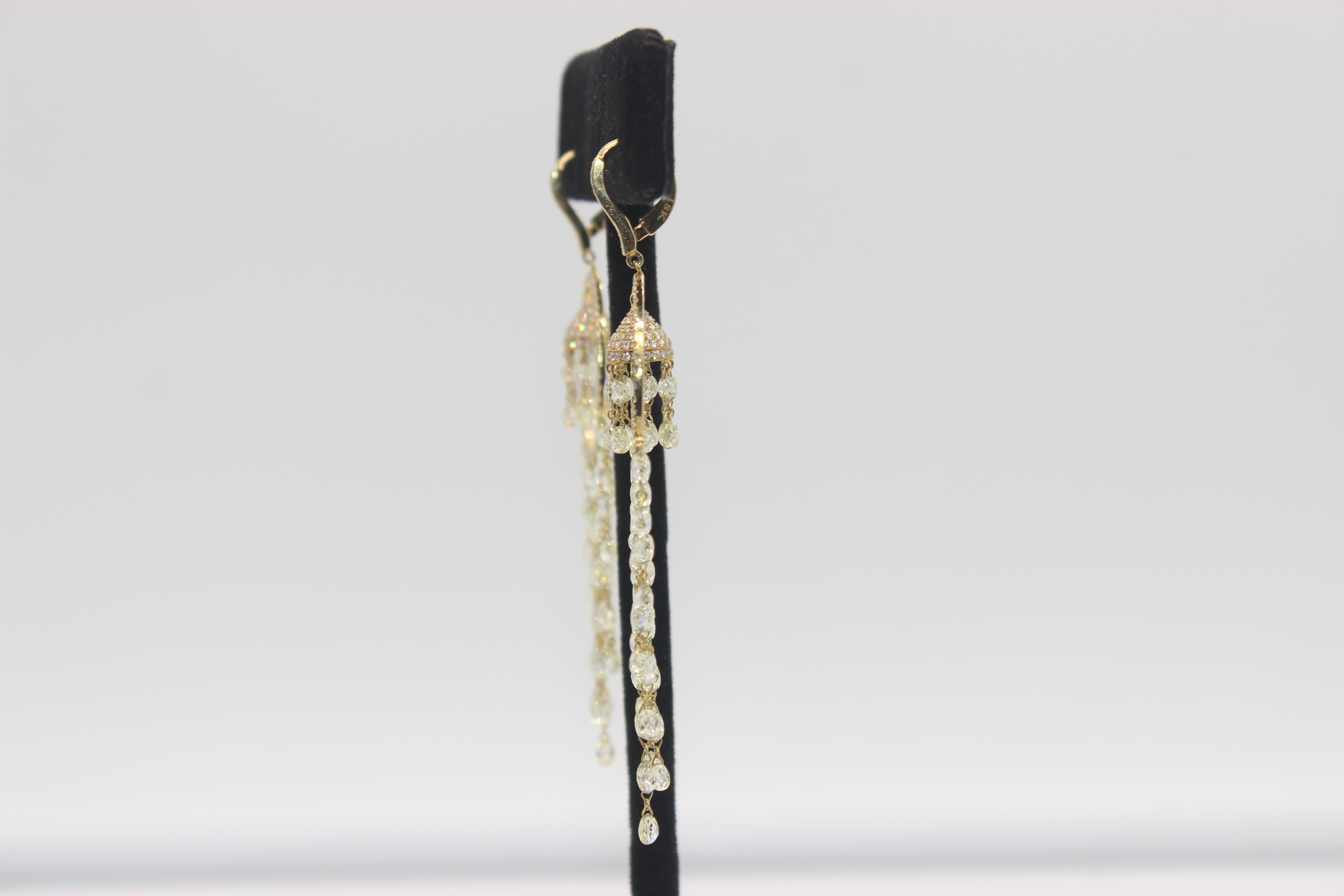 Modern PANIM 22.41cts Diamond Briolette 18K Yellow Gold Earrings For Sale