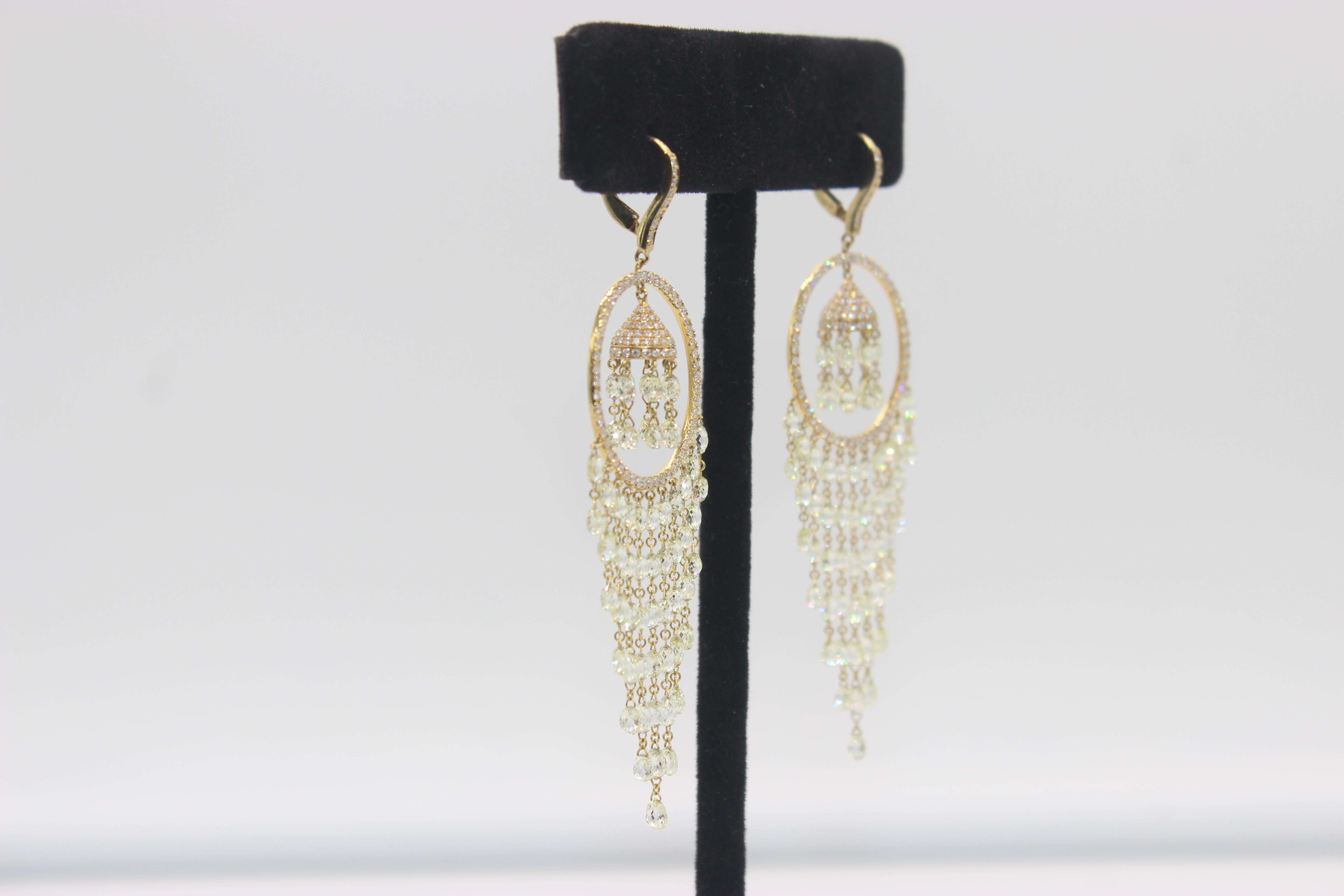 PANIM 22.41cts Diamond Briolette 18K Yellow Gold Earrings In New Condition For Sale In Tsim Sha Tsui, Hong Kong