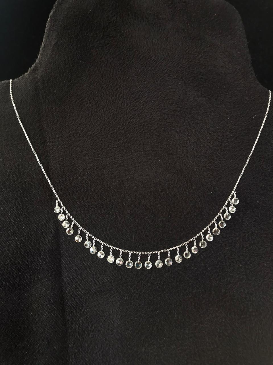 Modern PANIM  2.29 Carat Diamond Rosecut 18K White Gold Dangling Necklace For Sale