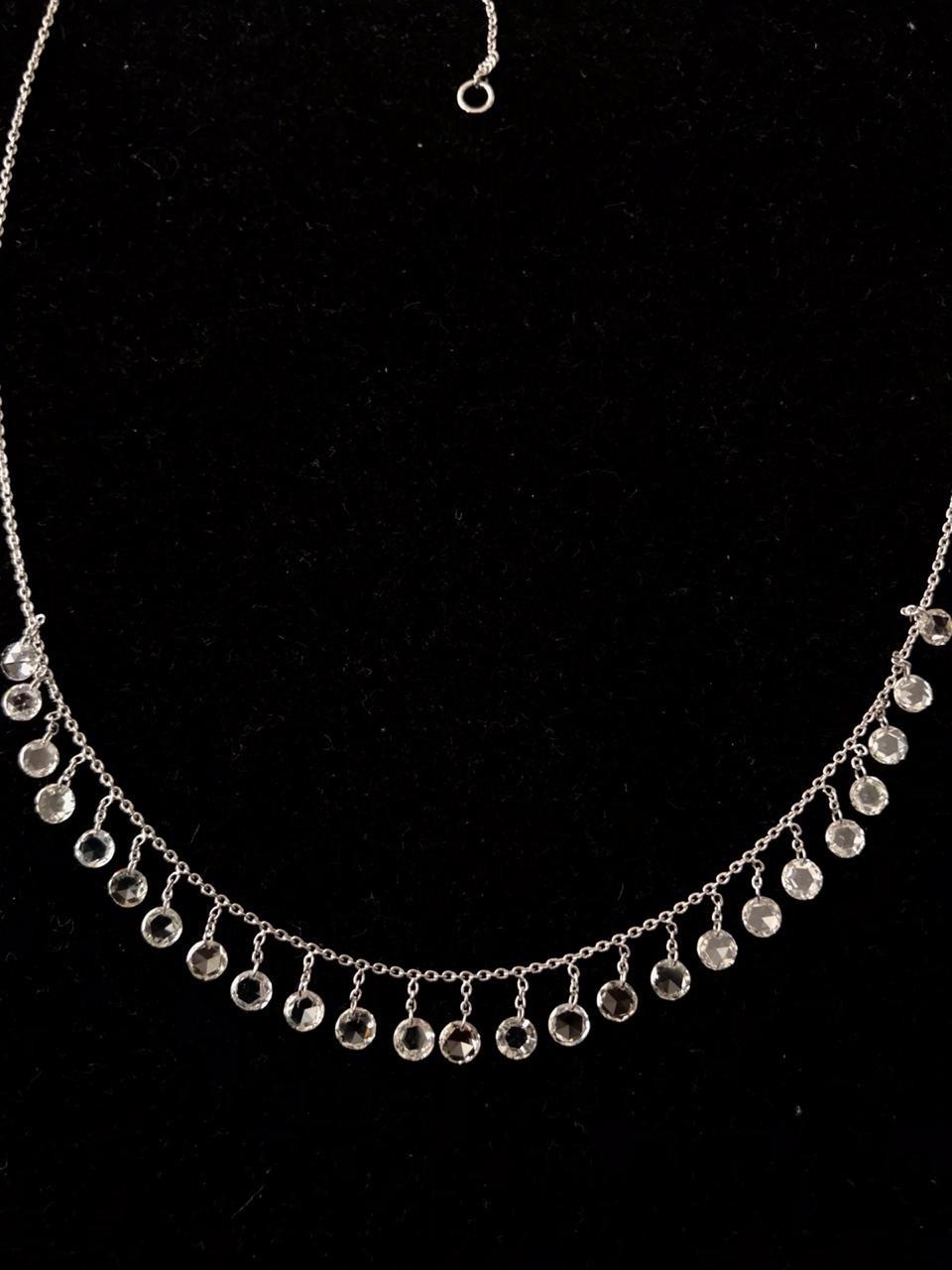 Rose Cut PANIM  2.29 Carat Diamond Rosecut 18K White Gold Dangling Necklace For Sale
