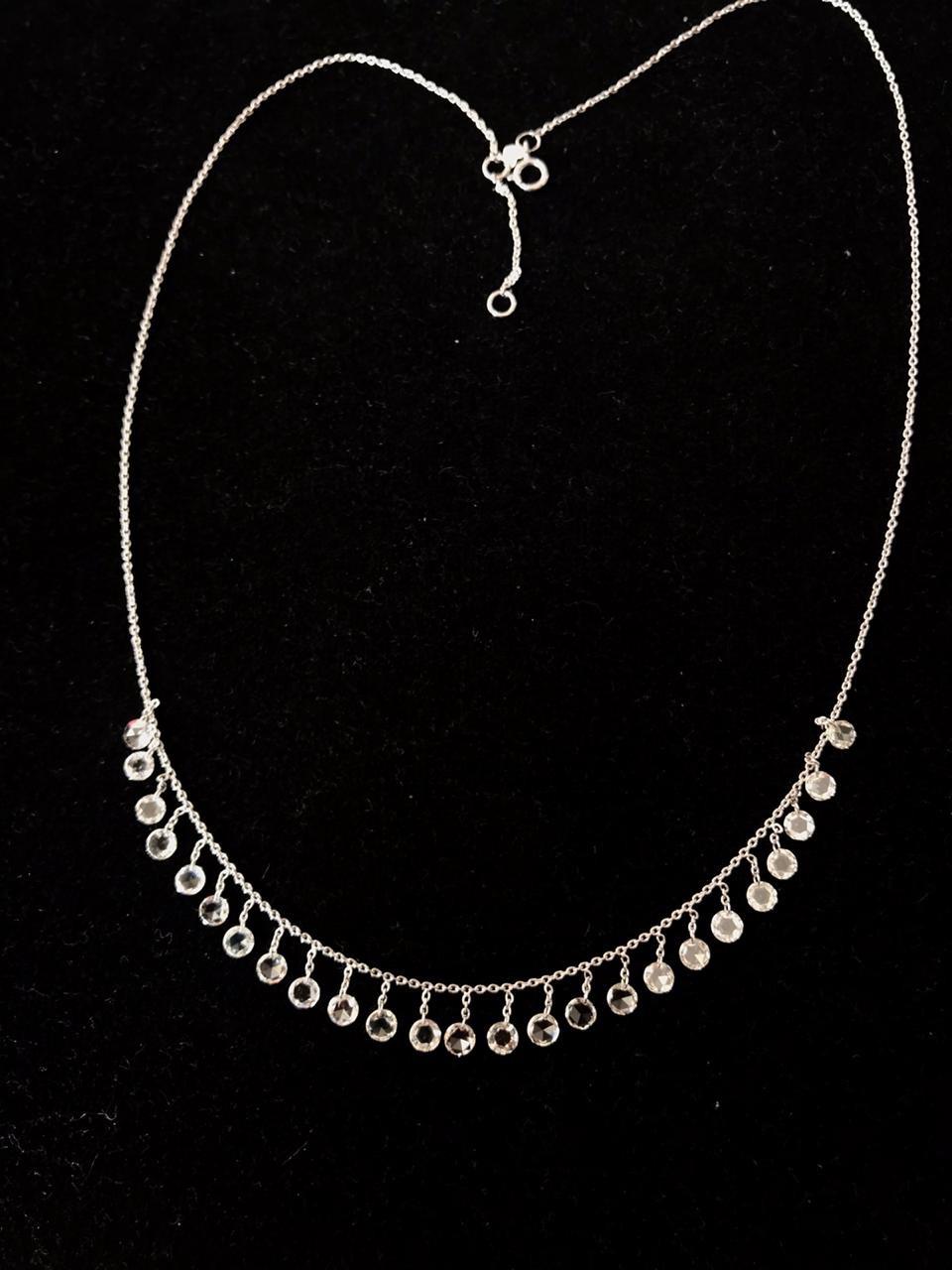 Women's PANIM  2.29 Carat Diamond Rosecut 18K White Gold Dangling Necklace For Sale