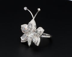 Anello Cocktail con Farfalla di Diamanti Rosecut Bianco PANIM in Oro Bianco 18 Karati