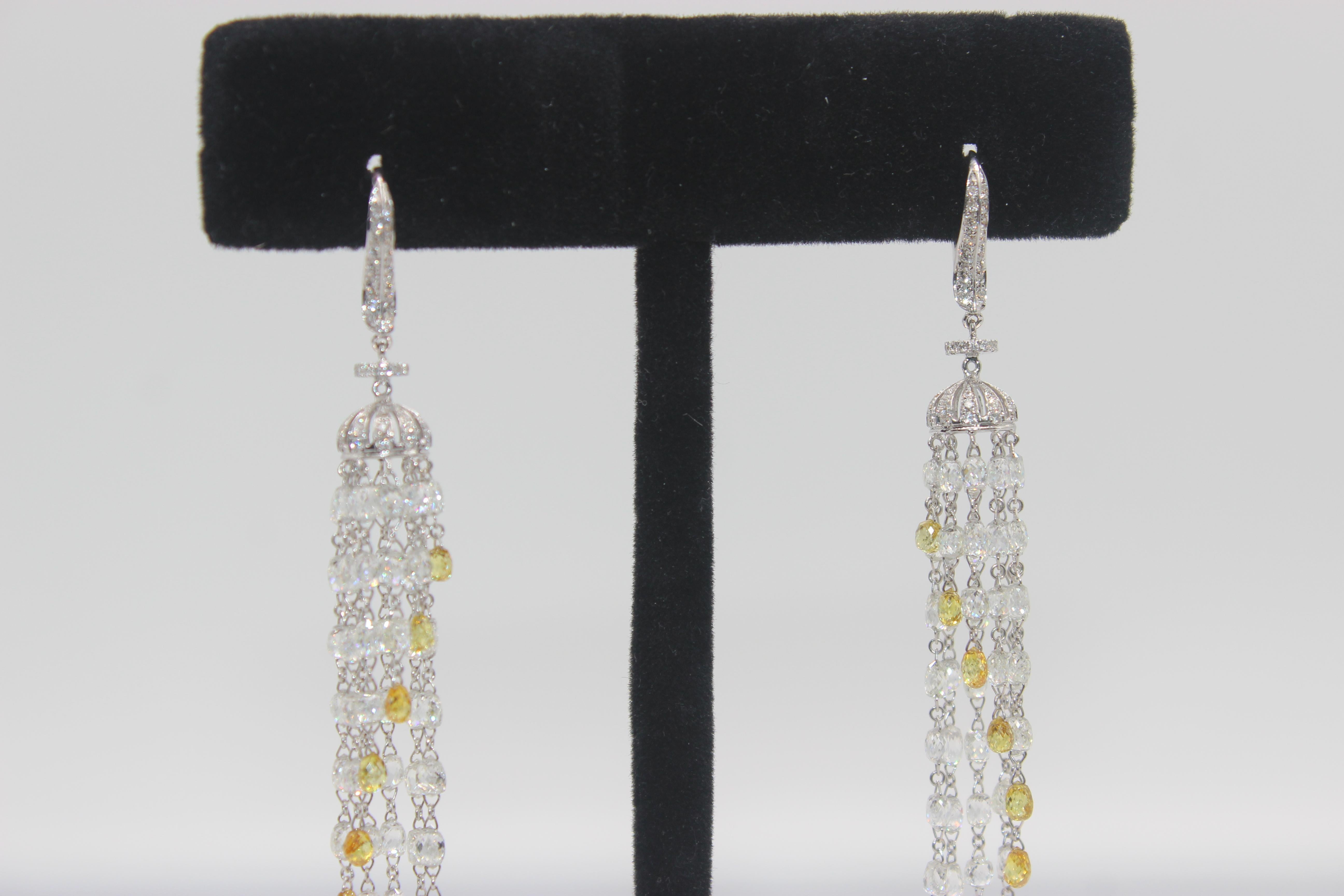 Modern PANIM 23.18 Carats Diamond Briolette 18k White Gold Tassel Earrings For Sale