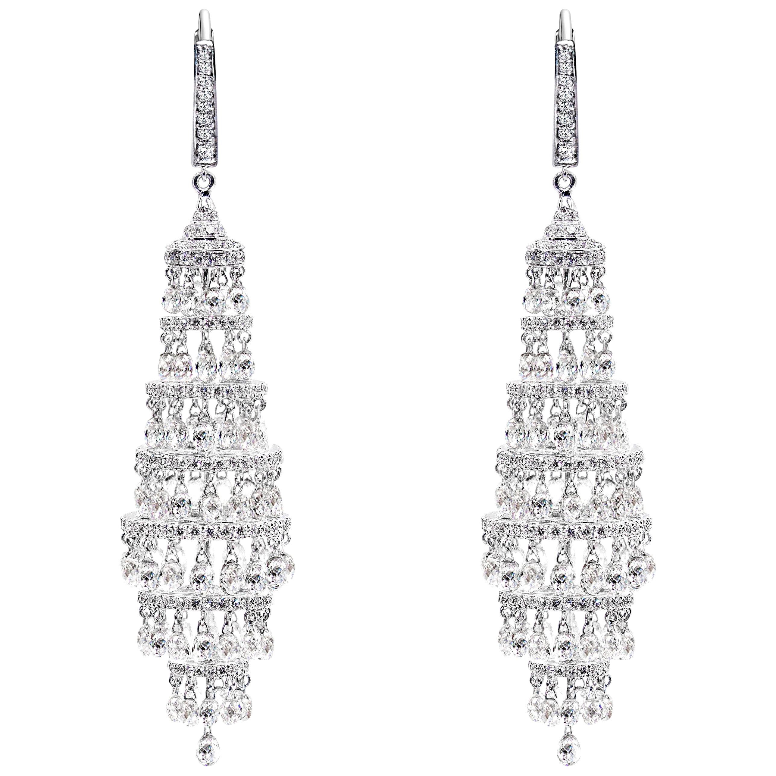 PANIM 24.06 Carat Diamond Briolette Chandelier Earring in 18 Karat White Gold