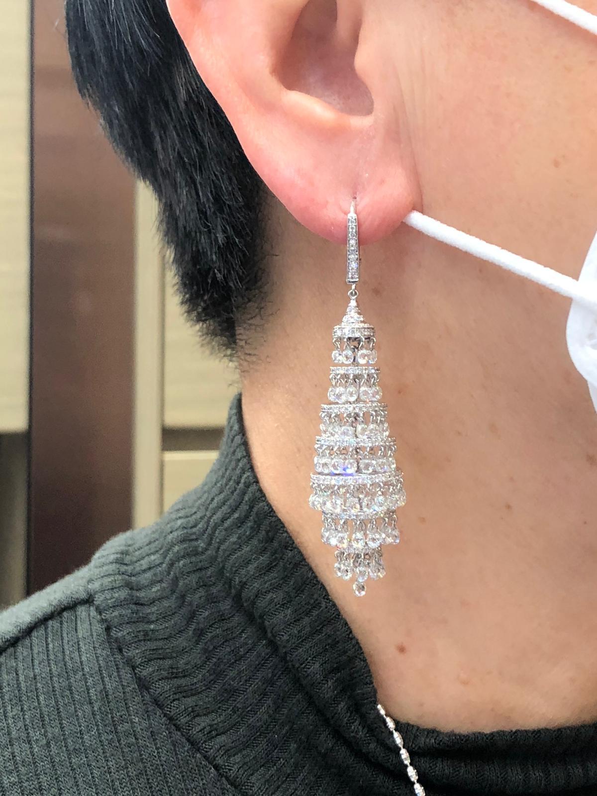 PANIM 24.06 carats Diamond Briolette Chandelier Earring in 18K White Gold

Our Diamond Briolette chandelier earring is charming & sensational. It Brings the natural effect and use of Diamond Briolettes which are suspending bringing shine and luster