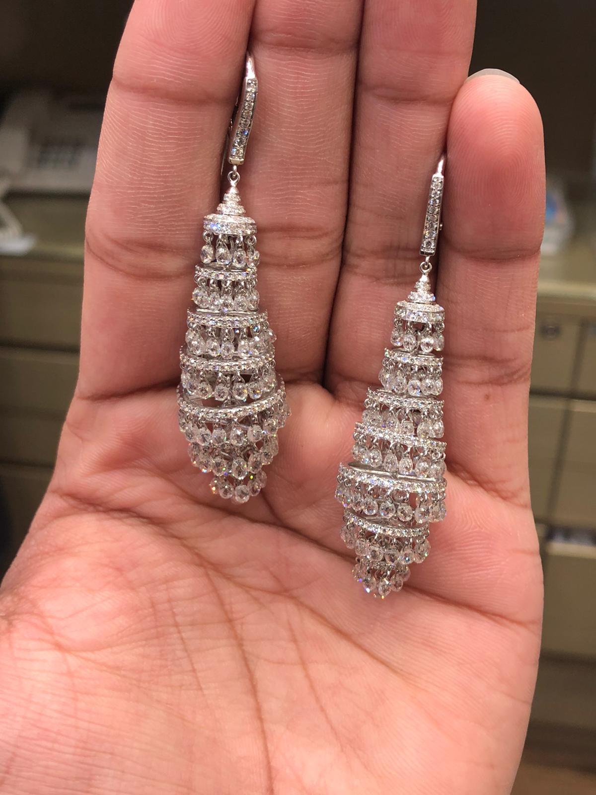 PANIM 24.06 Carat Diamond Briolette Chandelier Earring in 18 Karat White Gold In New Condition In Tsim Sha Tsui, Hong Kong