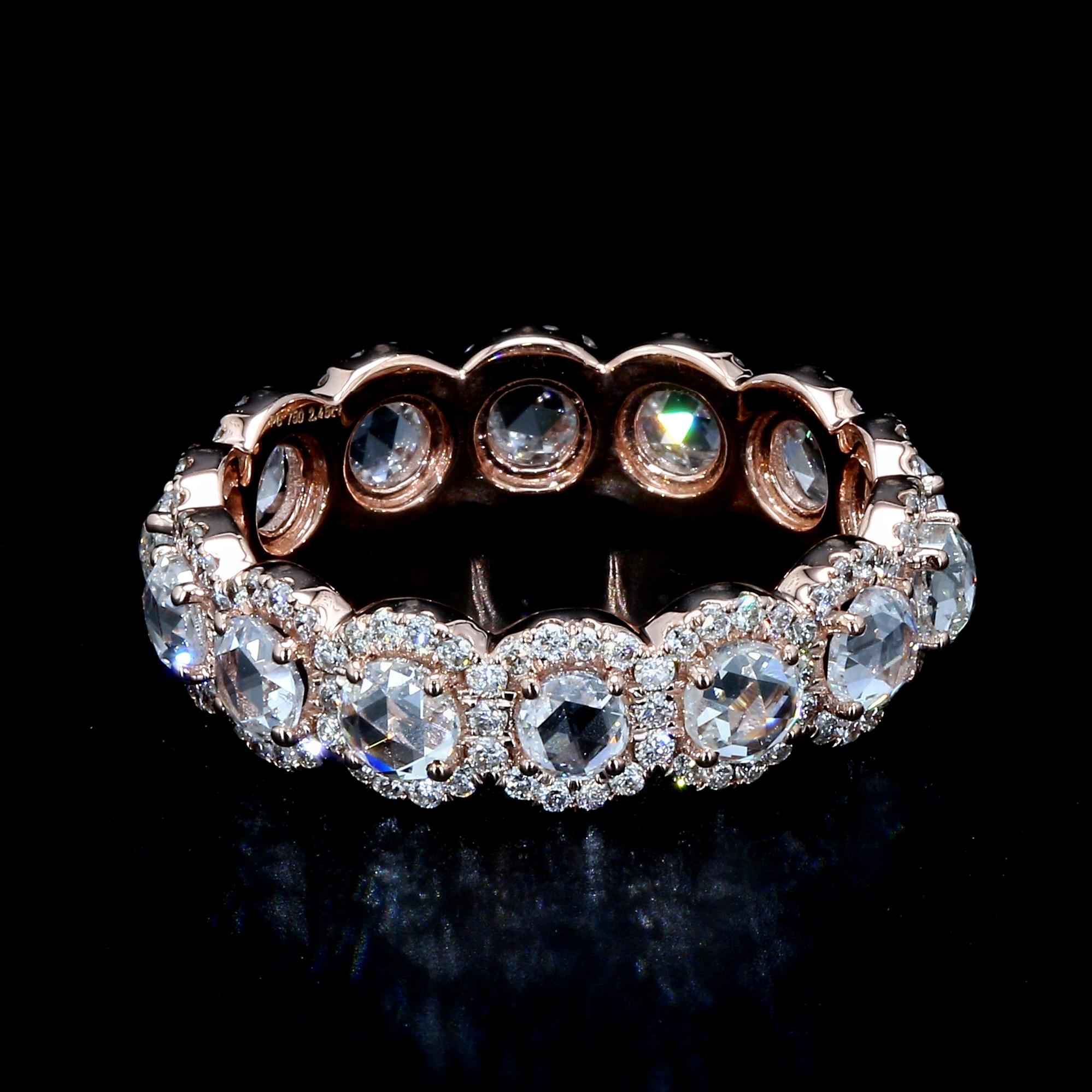 PANIM  18k Rose Gold Round Rosecut Diamond Eternity Ring

This lovely Panim eternity ring is made of 18k rose gold and showcases the graceful simplicity of dazzling round rosecut diamonds & round brilliant diamonds set in a traditional, standard