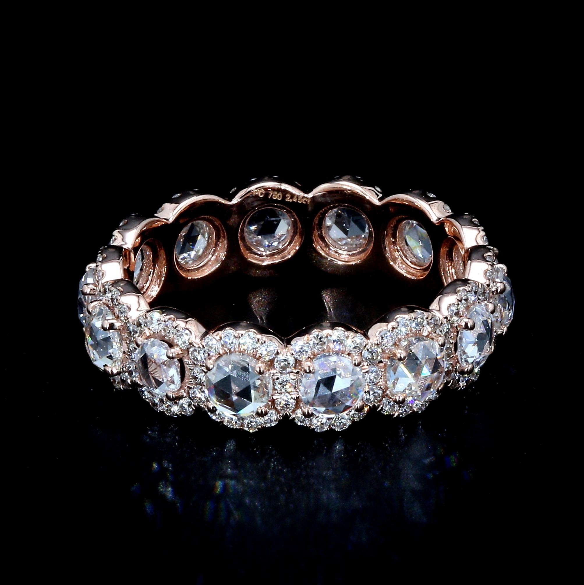 Modern PANIM 18k Rose Gold Round Rosecut Diamond Eternity Ring For Sale